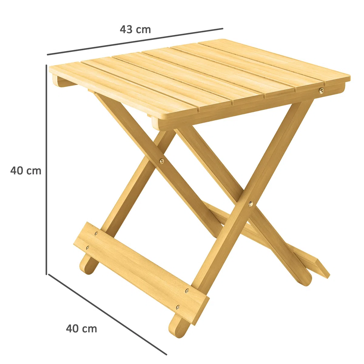 Outsunny Tavolino da Giardino Pieghevole in Legno di Abete, Tavolo da Esterno con Piano a Doghe per Salotto, Balcone e Terrazza, 40x43x40 cm, Legno Naturale