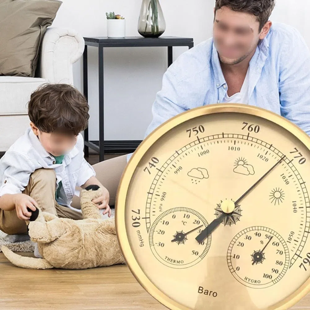 Zilimontt Barometro analogico con termometro e igrometro, stazione meteo 3 in 1 per interni ed esterni, telaio in acciaio inossidabile (oro), design orientato all'utente per una facile lettura