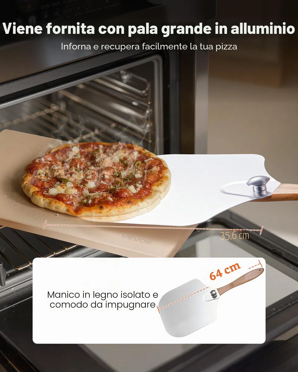 VEVOR Pietra per Pizza, Pietra da Forno per Pizza Rettangolare in Cordierite da 508 x 355 x 15 mm, con Pala in Alluminio, Cordierite Resistente al Calore, per Forno da Cucina, Cottura di Pane