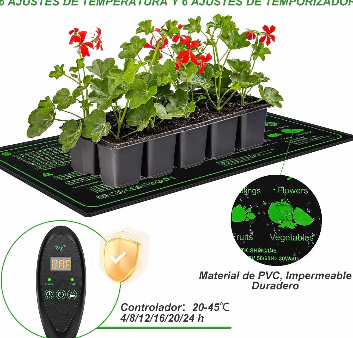 Tappeto Riscaldante, Tappetino Riscaldante con Termostato, Tappeto Riscaldante Impermeabile e Durevole Temperatura Regolabile, per la germinazione dei Semi, 20 x 10 in 30 W
