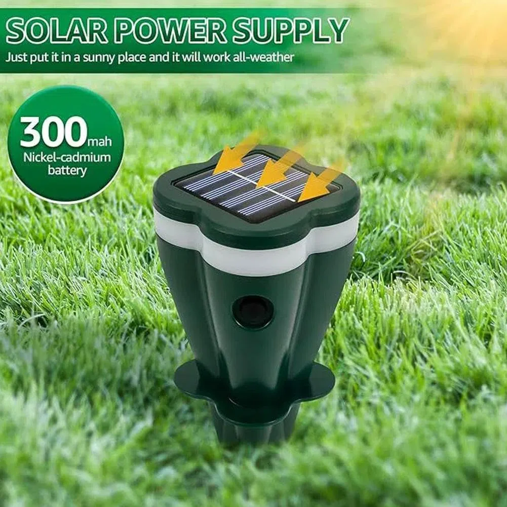 Pali ad ultrasuoni ad energia solare per prato, asta vibrante con design filettato, dispositivo impermeabile per animali da esterno per talpa, arvicola, gopher, serpente, puzzola, marmotta, protezione