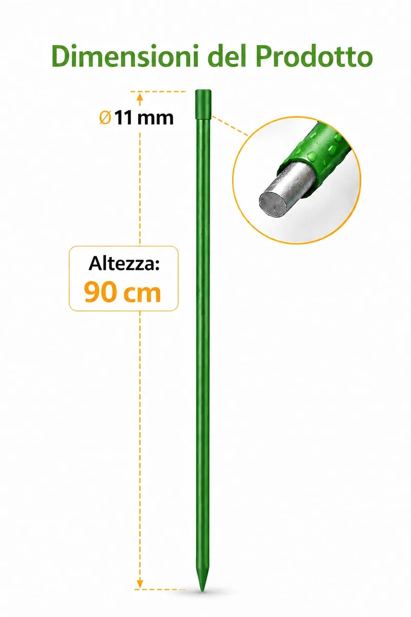 Tutori per Piante in Acciaio Plastificato – Resistenti Anti-Ruggine, Bastoni per Pomodori, Orto e Piante da Interno/Esterno - Sostegno Robusto per Crescita Sana (10 Pezzi, 120 cm, Diametro 11 mm)