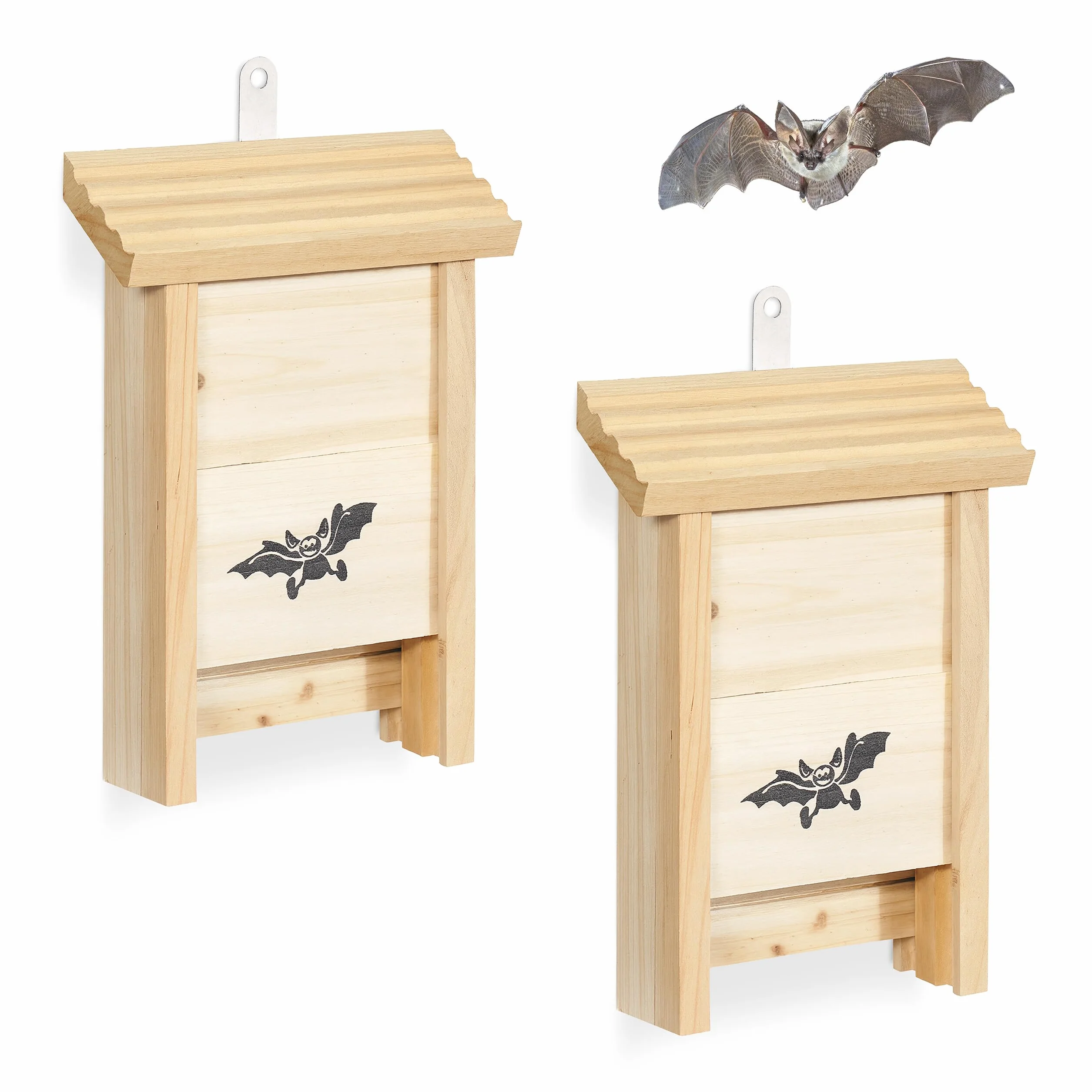 Relaxdays Casette per Pipistrelli, Set da 2, in Legno Naturale, Misure 25x18x6 cm