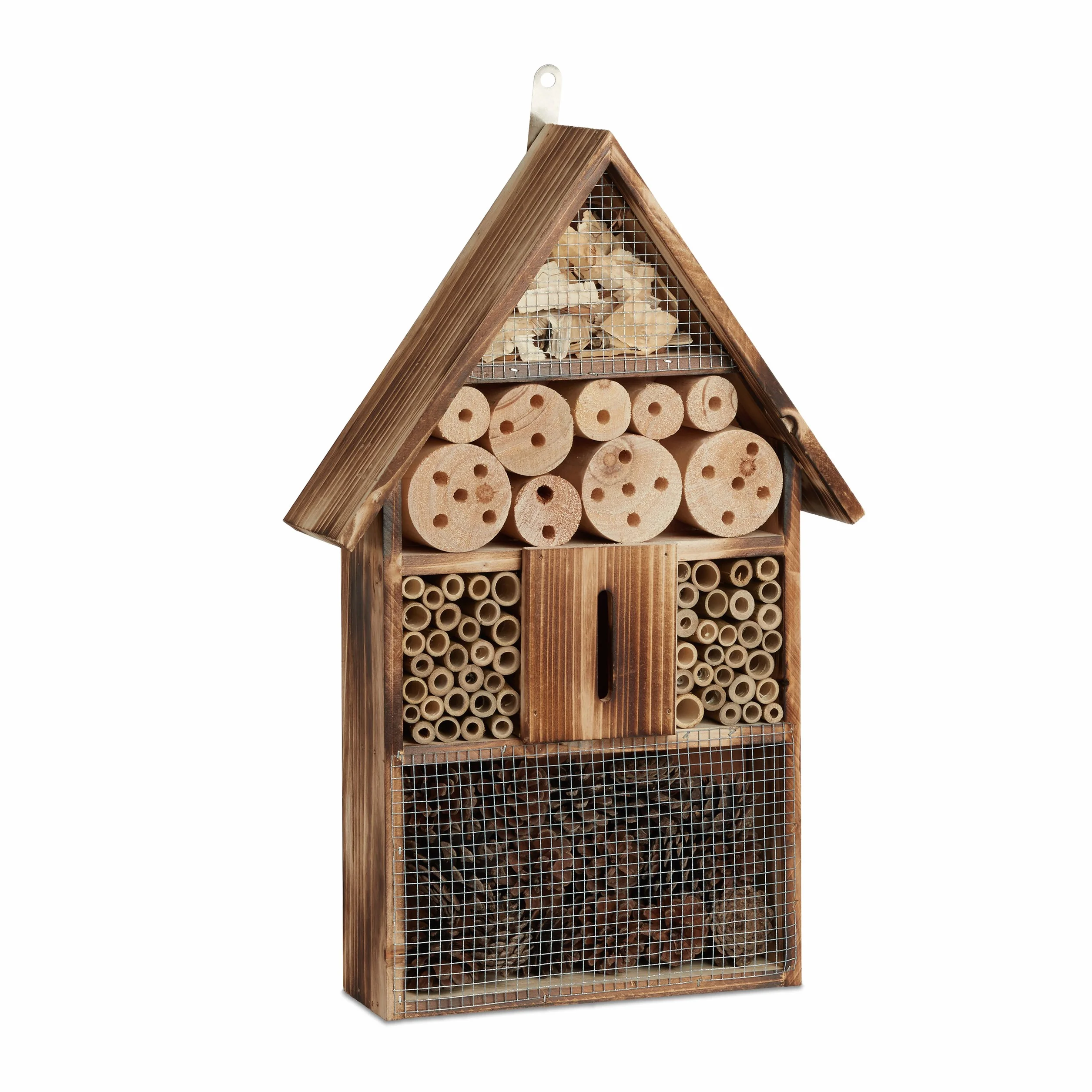 Relaxdays Casetta per Insetti Grande 48 cm, da Appendere, Hotel per Api e Casa per Farfalle, in Legno, Marrone Naturale