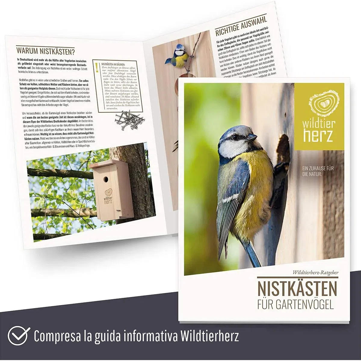 Wildtier Herz I Casetta per Uccelli - Nido per Uccelli di Piccola e Media Grandezza come Merli e Pettirossi - Resistente alle Intemperie - In Legno Massello - Dimensione 28x27x25 cm