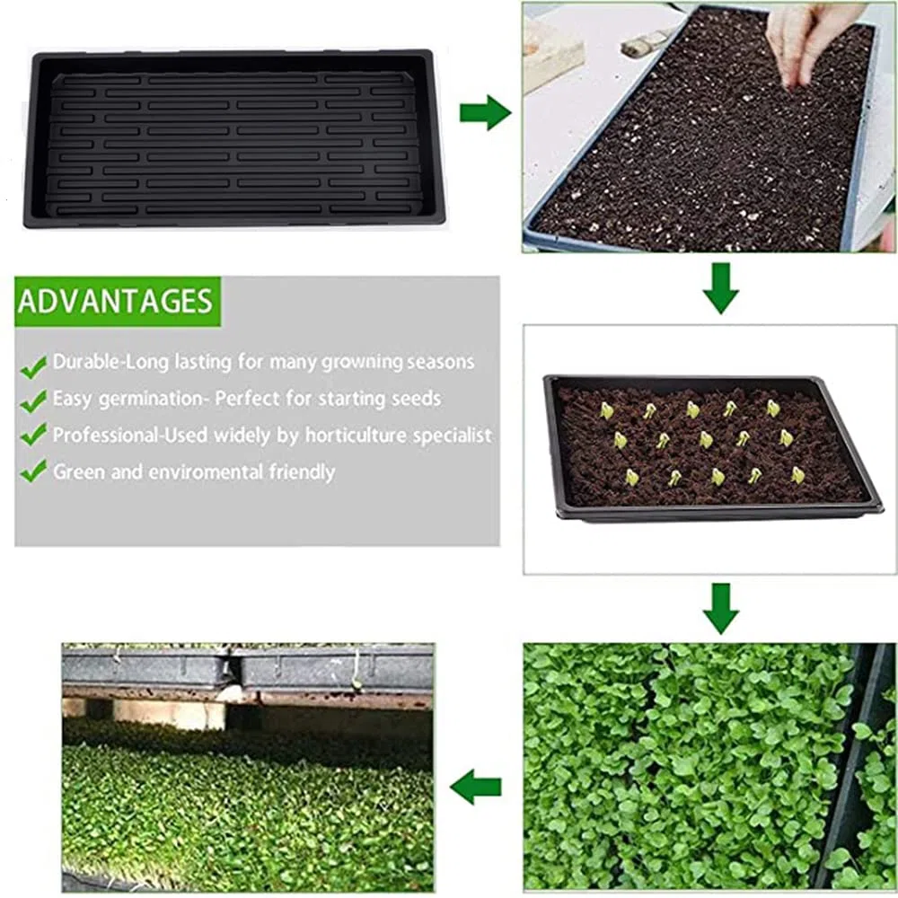 10 nero vassoi per coltivazione senza fori di scarico 54x28cm perfetti per piantine giardinaggio al coperto microverdi grano e altro terreno o idroponico