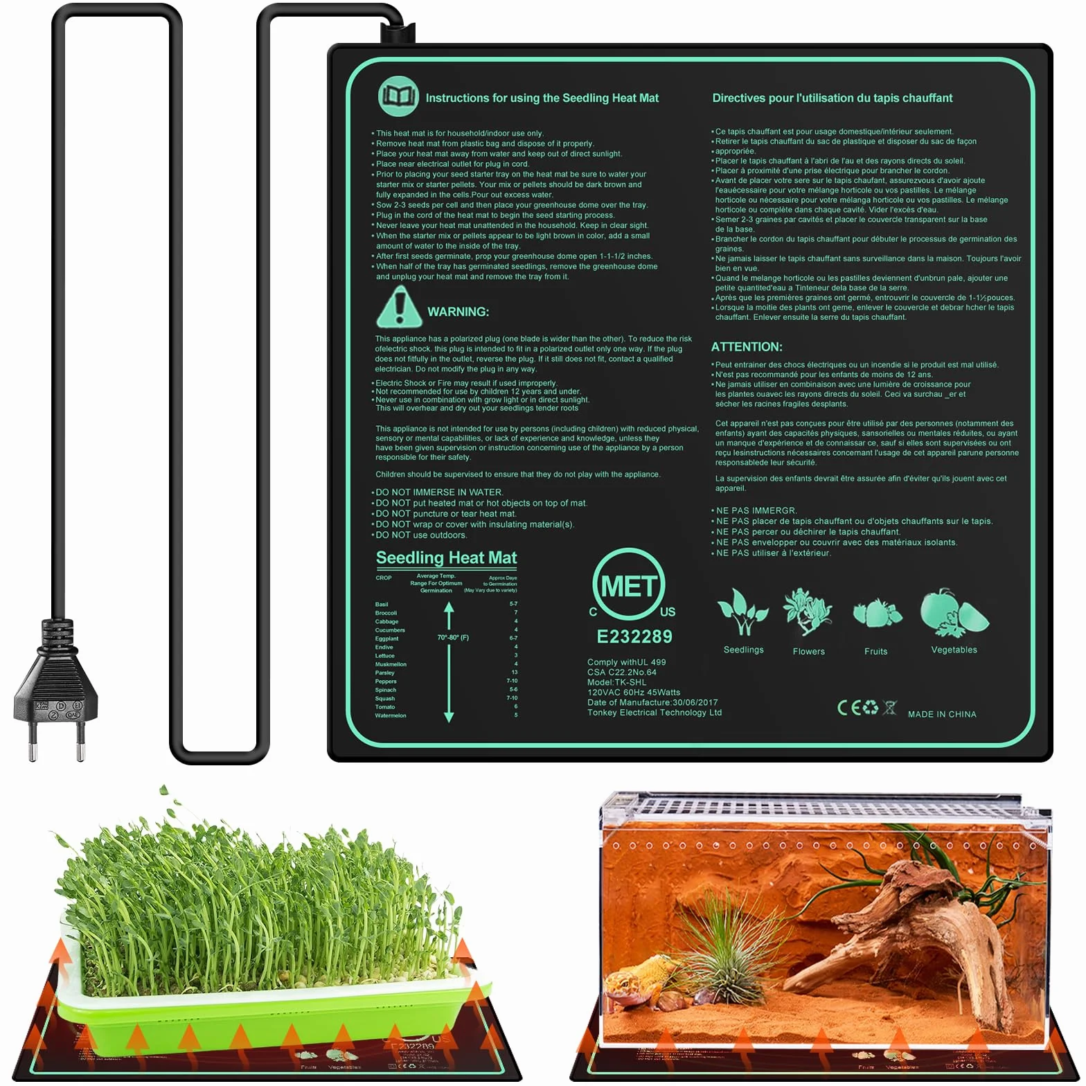 Leikurvo - tappetino riscaldante per piante, 50 * 52 cm, tappetino termico per germinazione e animali domestici, 45 W con termostato, Reptil Dragon, riscaldamento rapido, temperatura sicura e duratura