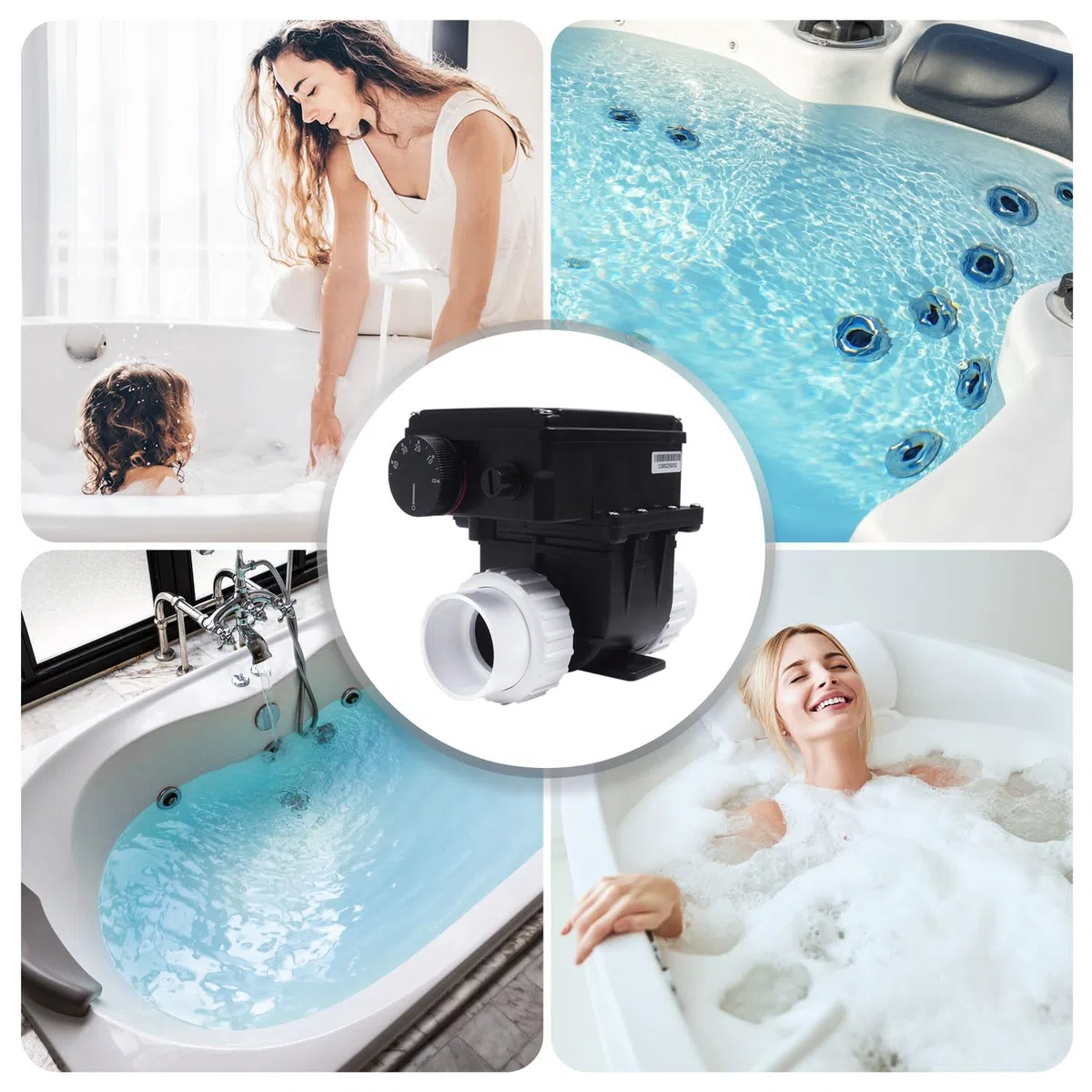 AQUADE Riscaldatore elettrico idromassaggio da 3 kW - Scaldacqua istantaneo per spa, vasca idromassaggio esterno e piccole piscine fino a 1280L - Scaldabagno con termostato e protezione contro il