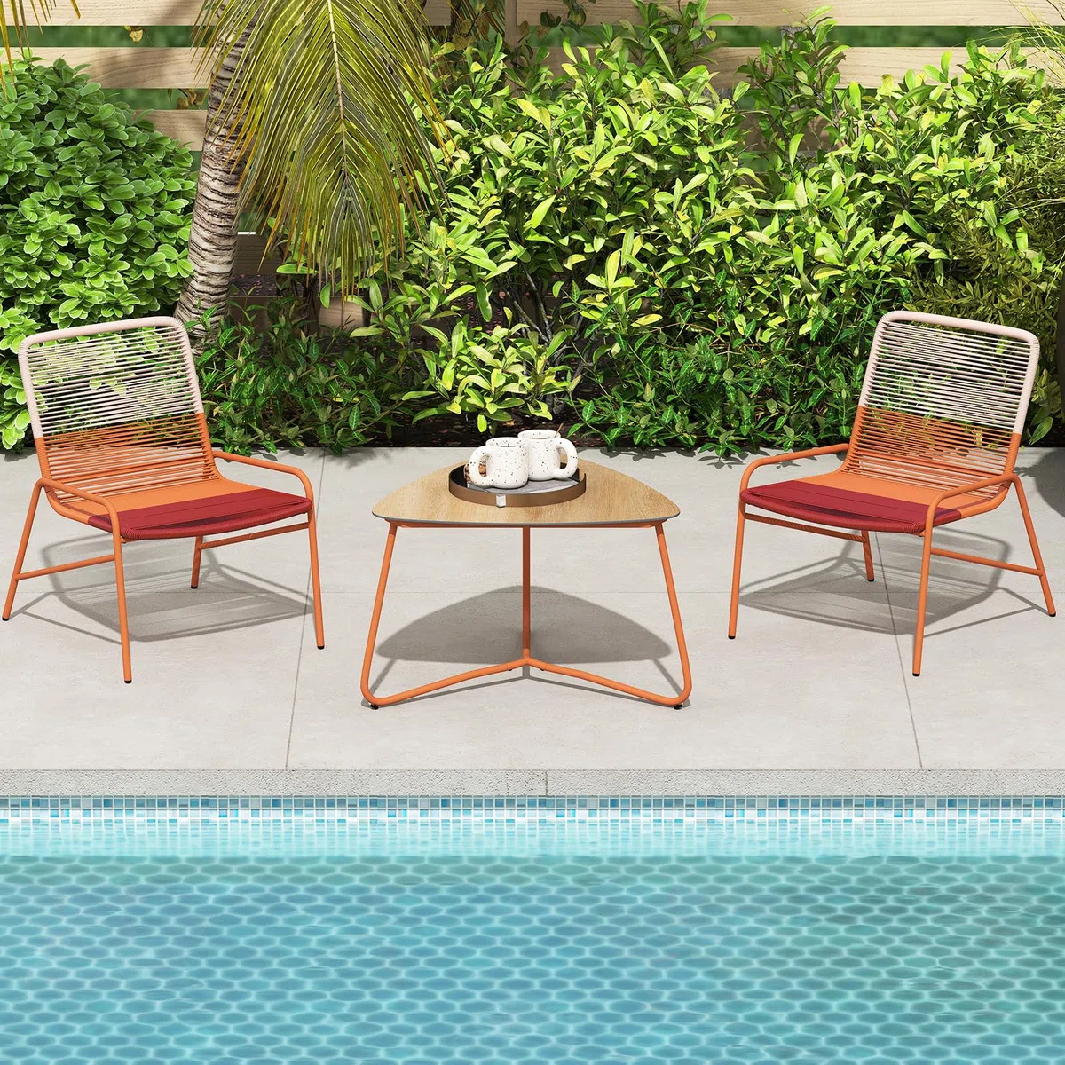 COSTWY Set Salotto da Giardino in Rattan PE, con 2 Sedie e Tavolo Laterale in Legno-Plastica, Set Bistro per Balcone, Portico e Cortile