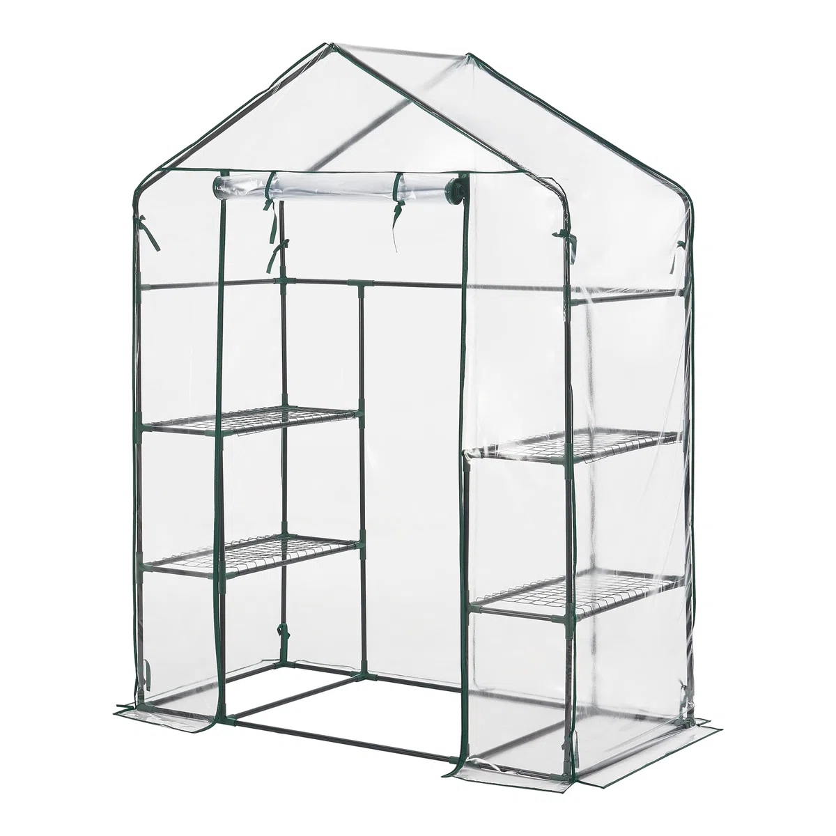 [en.casa] Serra da Giardino con Scaffali a 4 Ripiani Struttura in Acciaio Copertura in PVC Trasparente Porta con Chiusura a Zip Serra a Casetta per Piante Orto 195x140x73 cm