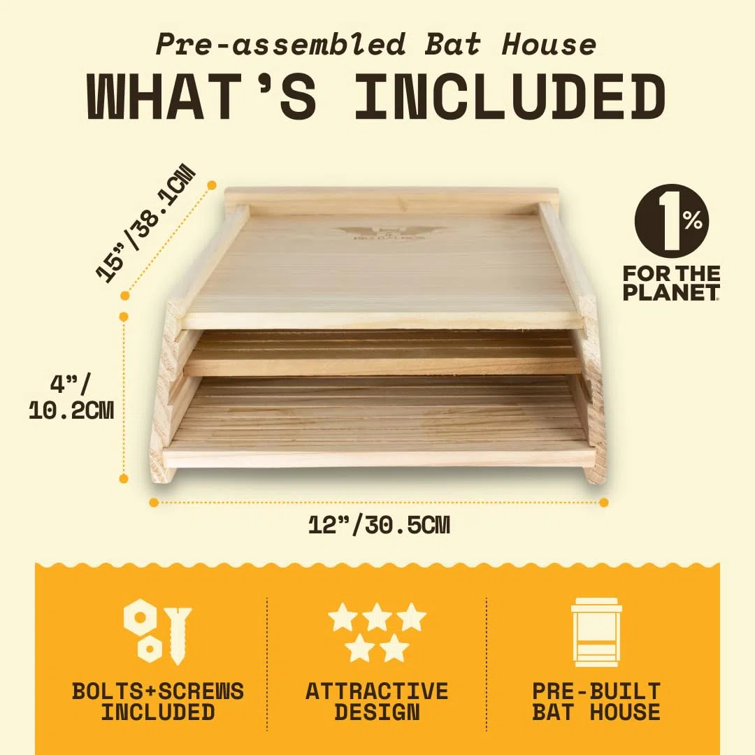 Wildyard Bat House For Outdoors - rifugio per pipistrelli da esterno - Libera il tuo giardino dalle zanzare - Bat Box senza vernice all'interno - Una camera da letto per pipistrelli