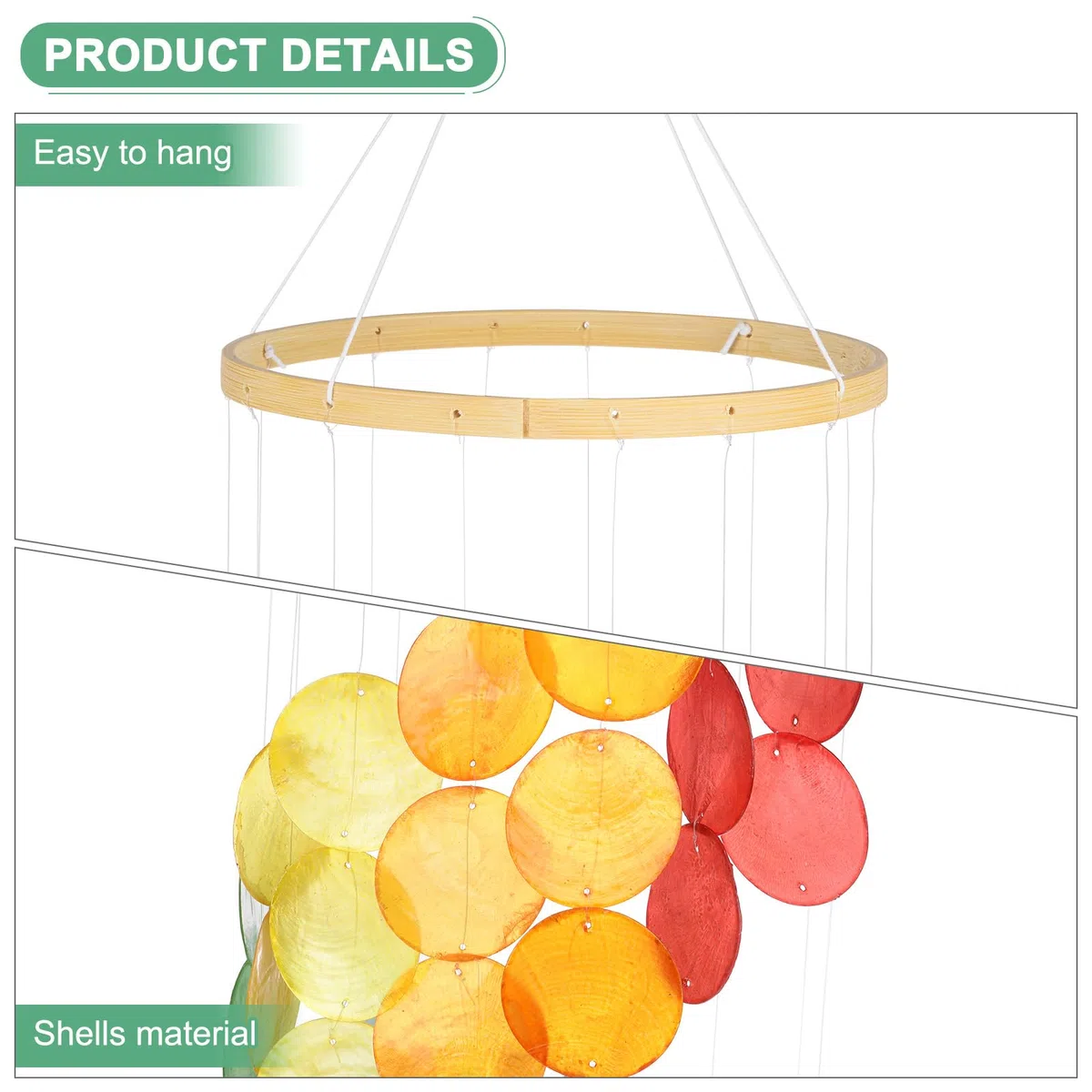 M METERXITY Campanello Vento Conchiglia Esterni, Campana Eolica con Conchiglie Mare e Vetro Mare per Esterni/Patio/Giardino, Campana Vento Artigianale [Multicolore]