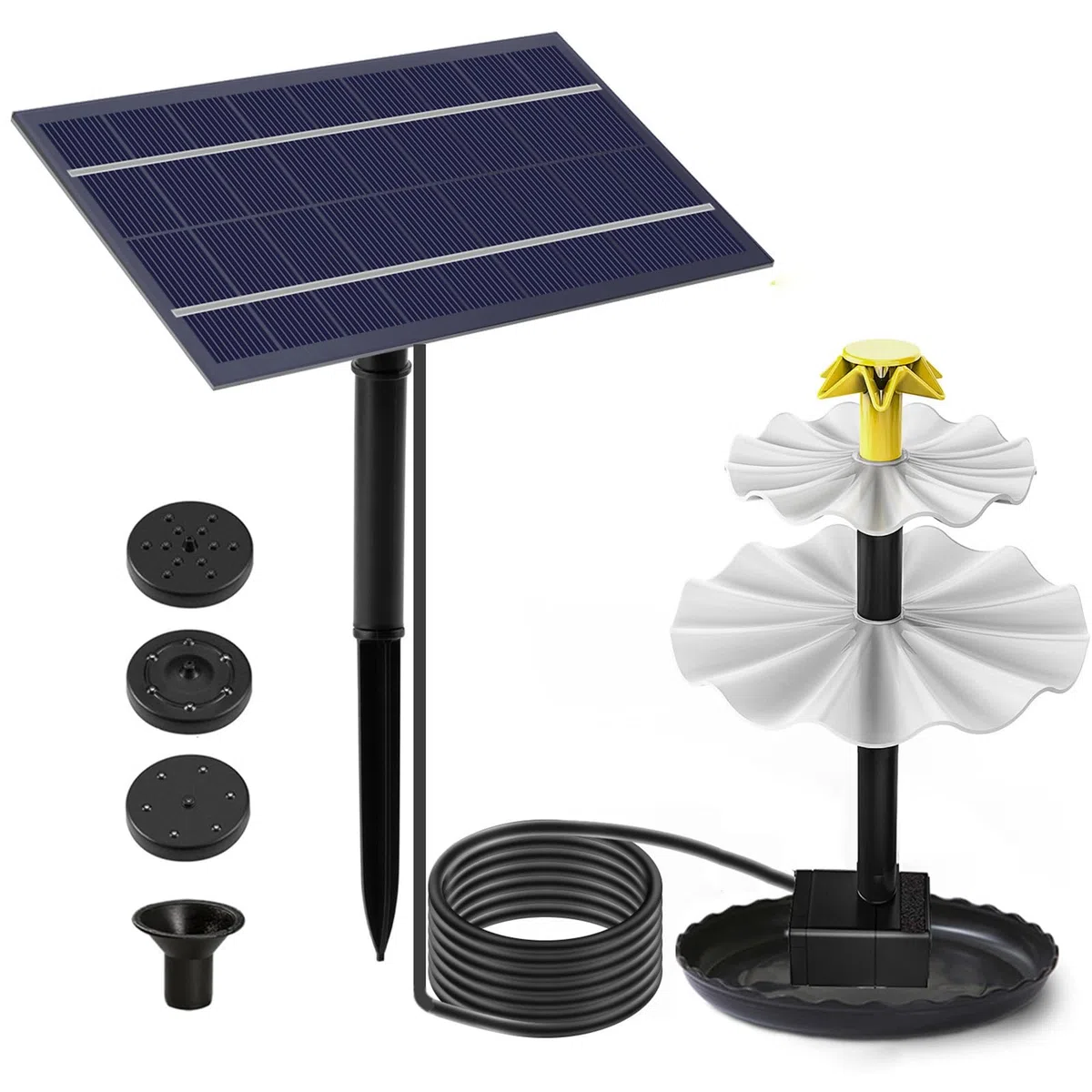 Fontana Da Giardino Esterno Solare, Pompa Solare Per Laghetto Da Giardino, Bagno Per Uccelli Fontanella Da Giardino, Pompa Acqua Solare Con Pannello Per Fontana Cascata Fai Da Te Decorazione (4W)