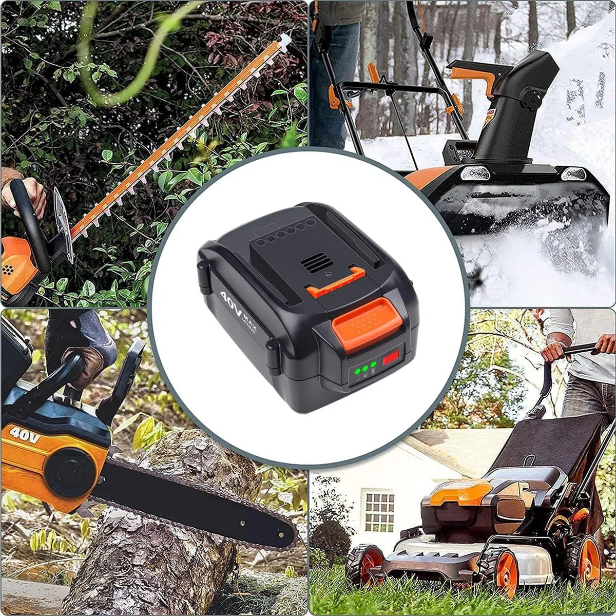 Batteria di ricambio da 40 V per Worx (solo batteria), accessorio per utensili elettrici senza fili per Worx, WA3551 /WA3553/35514/WA3551.1 agli ioni di litio (2000 mAh, 1 confezione)