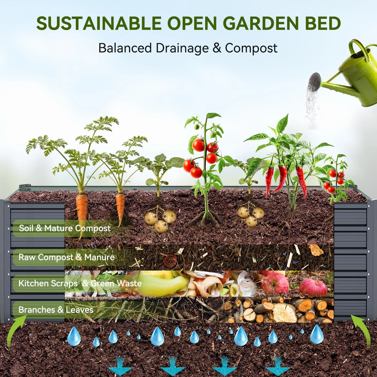 Ohuhu Aiuola rialzata in metallo, 2 pezzi, 180 x 90 x 60 cm, aiuole rialzate per giardino in robusta lamiera d'acciaio con design stabile, antiruggine e lunga durata, ideale per verdure, erbe e fiori