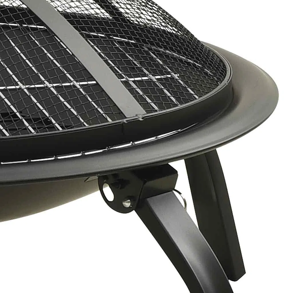 Braciere e barbecue 2 in 1 in acciaio con attizzatoio, 56 x 56 x 49 cm, per giardino, terrazza ed esterni, include griglia per barbecue, protezione dalle scintille, gambe pieghevoli, uso