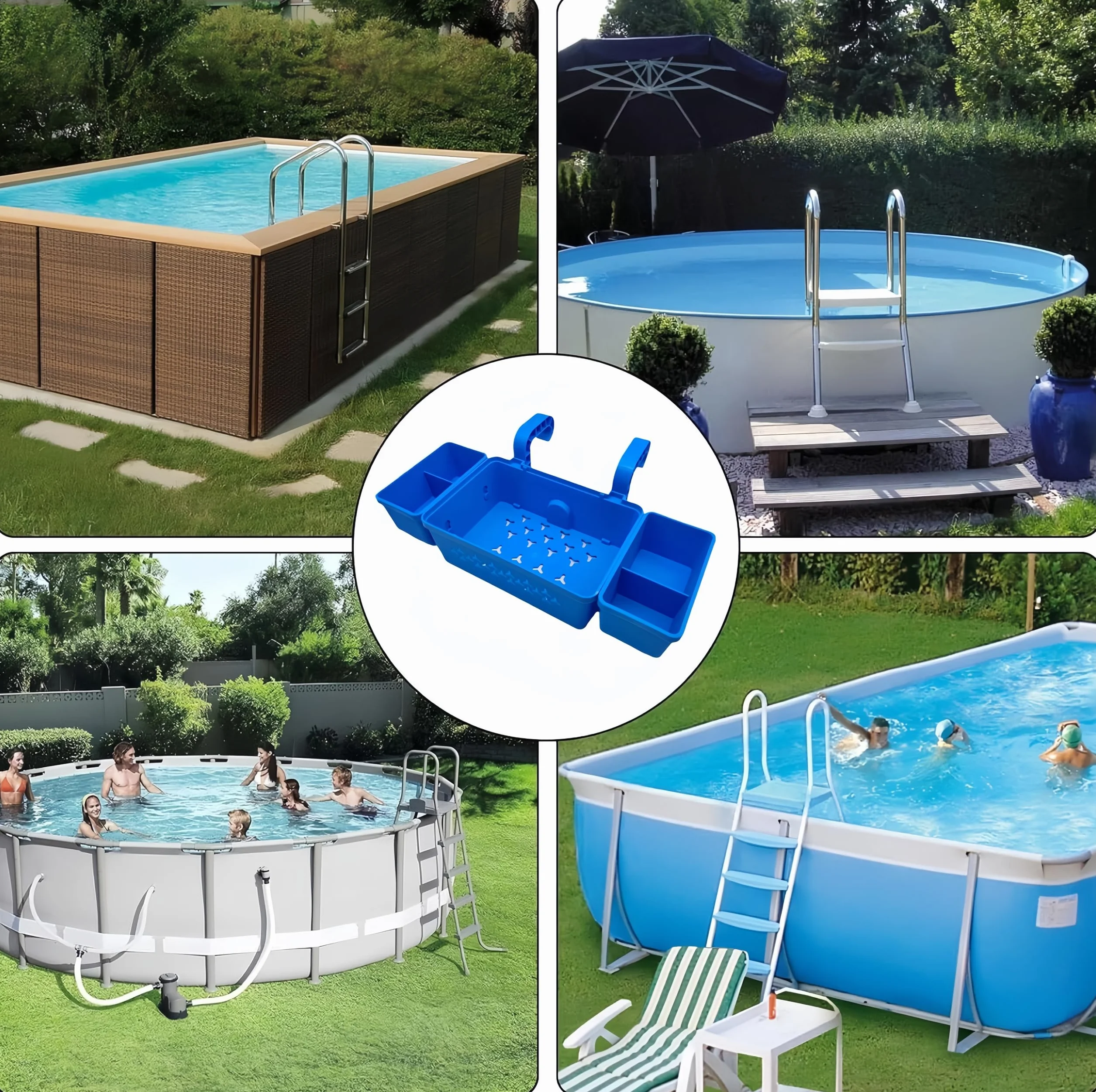 Cestino A Bordo Piscina 42x21x13 Cm Cesto Portaoggetti Per Piscina Fuori Terra Vassoio Portaoggetti A Bordo Piscina Realizzato Per Prestazioni Di Lunga Durata, È Facile Da Smontare (blu)