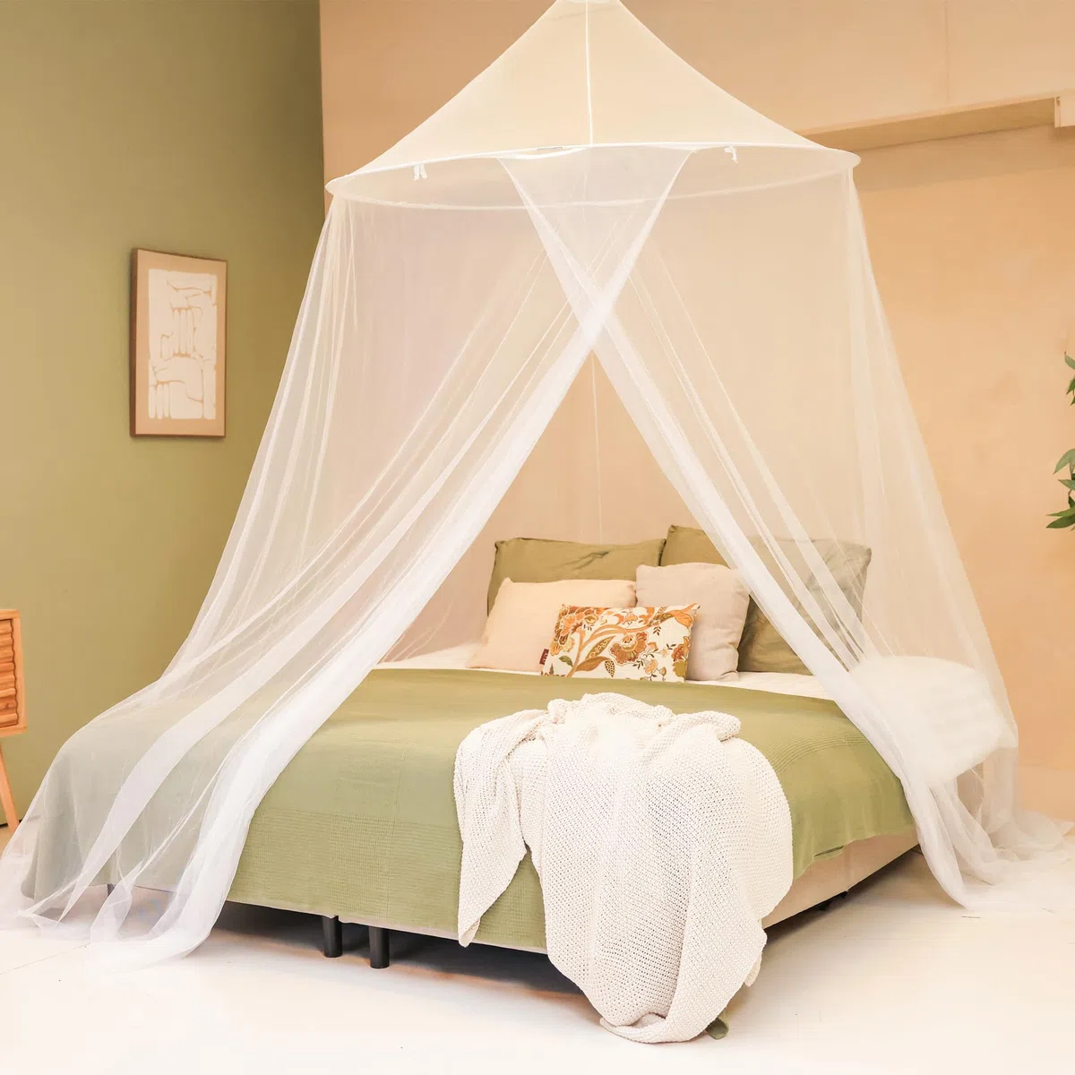 Zanzariera Grande per Letto o Patio Esterno | 1,5 m Diametro Anello Superiore | Baldacchino Conico Sospeso con Base Ampia | Rete Antizanzare per Camera da Letto, Giardino, Balcone & Terrazza