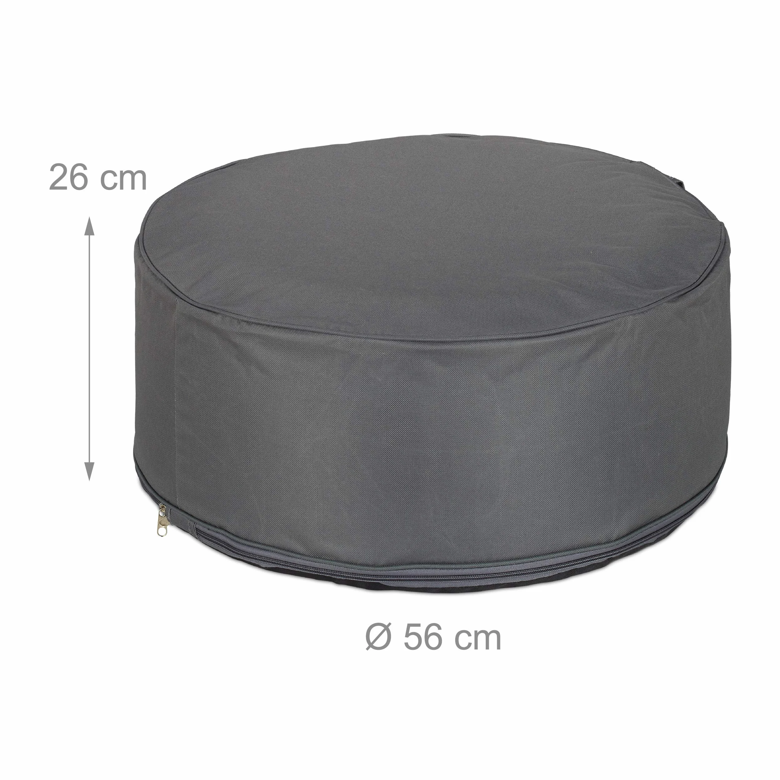 Relaxdays Sgabello gonfiabile, pouf da esterno per campeggio e giardino, sgabello rotondo, pouf, AxP: 26 x 56 cm, grigio scuro, 1 pezzo