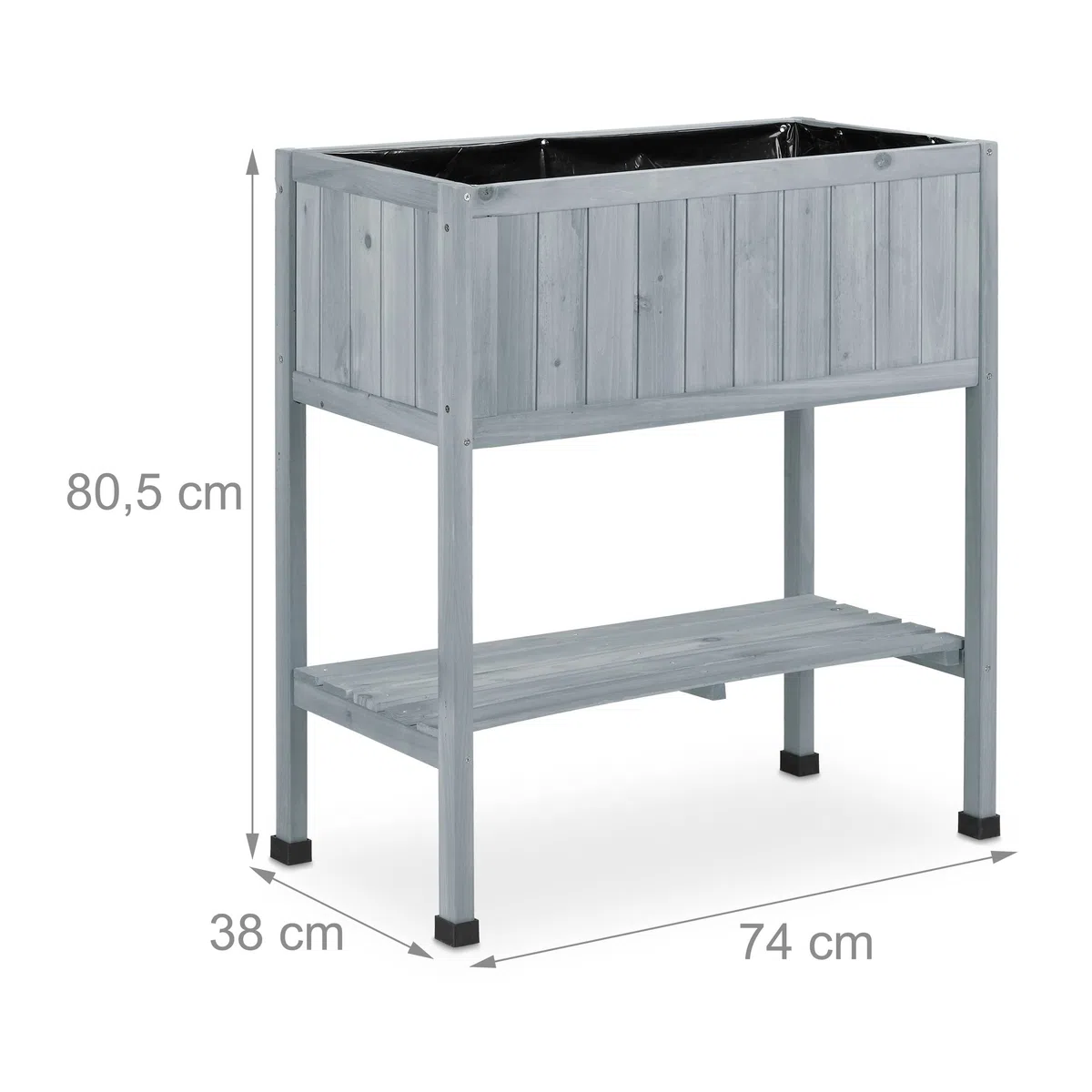 Relaxdays Aiuola Rialzata in Legno, Fioriera per Balcone e Terrazza, 80,5x74x38 cm, con Rivestimento per Posa, Grigio