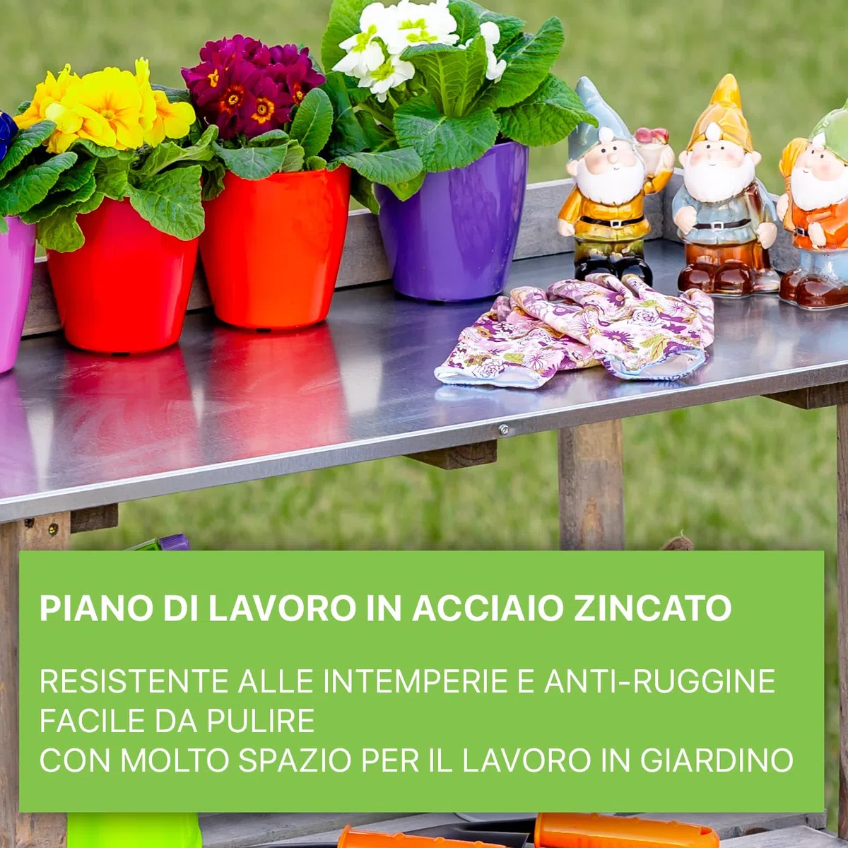 ITA Banco da giardinaggio - Tavolo da lavoro con piano in lamiera zincata - Resistente alle intemperie - Made in EU - Direttamente dal produttore - Certificato FSC - 76x38x89 cm Marrone