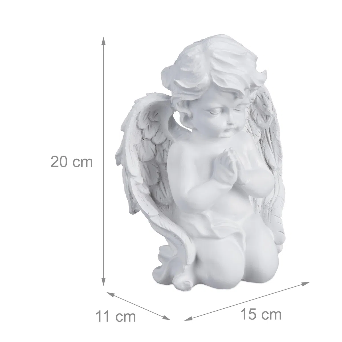 Relaxdays Statuetta Angelo Seduto in Preghiera, Statua Commemorativa Resistente al Gelo per Giardino, Poliresina, Bianco