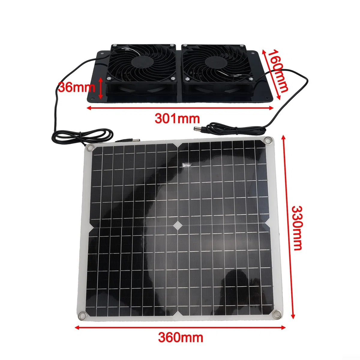 Ventola di scarico solare da 30 W, con doppia ventola, per serra, pollaio per camper, (ventilatore solare)