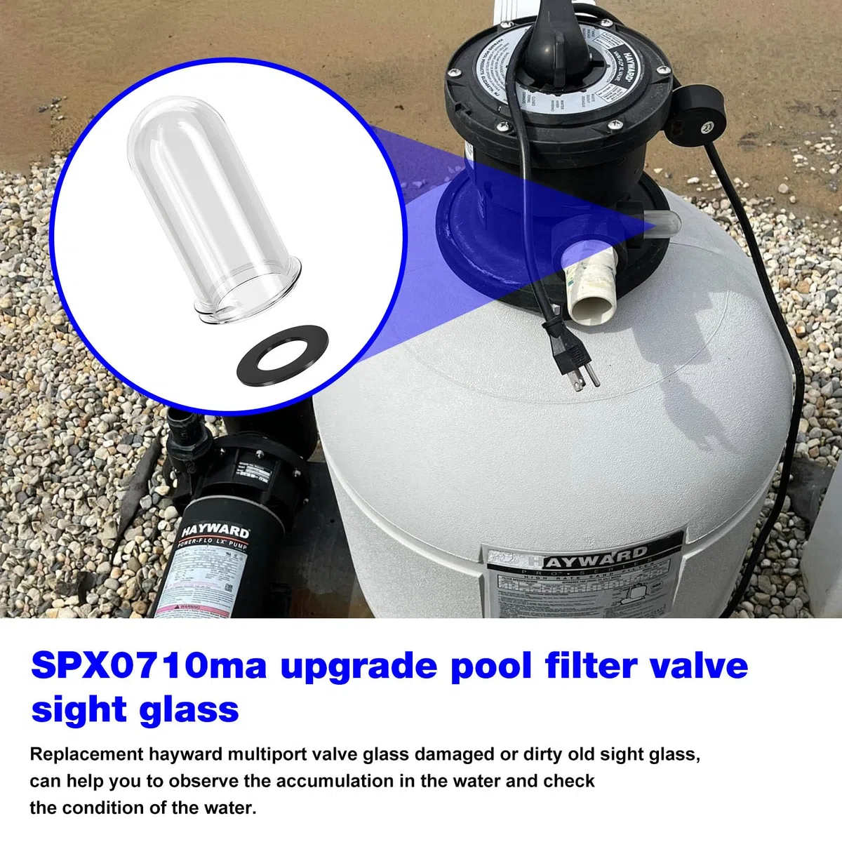 Filtro a sabbia SPX0710MA per Hayward Pool Filter Sight Glass, ricambio Hayward Pool filtro a sabbia parti SP0710, SP0711, SP0711, SP0712, SP0714T, SP0715, SP0716 con guarnizione O-Ring