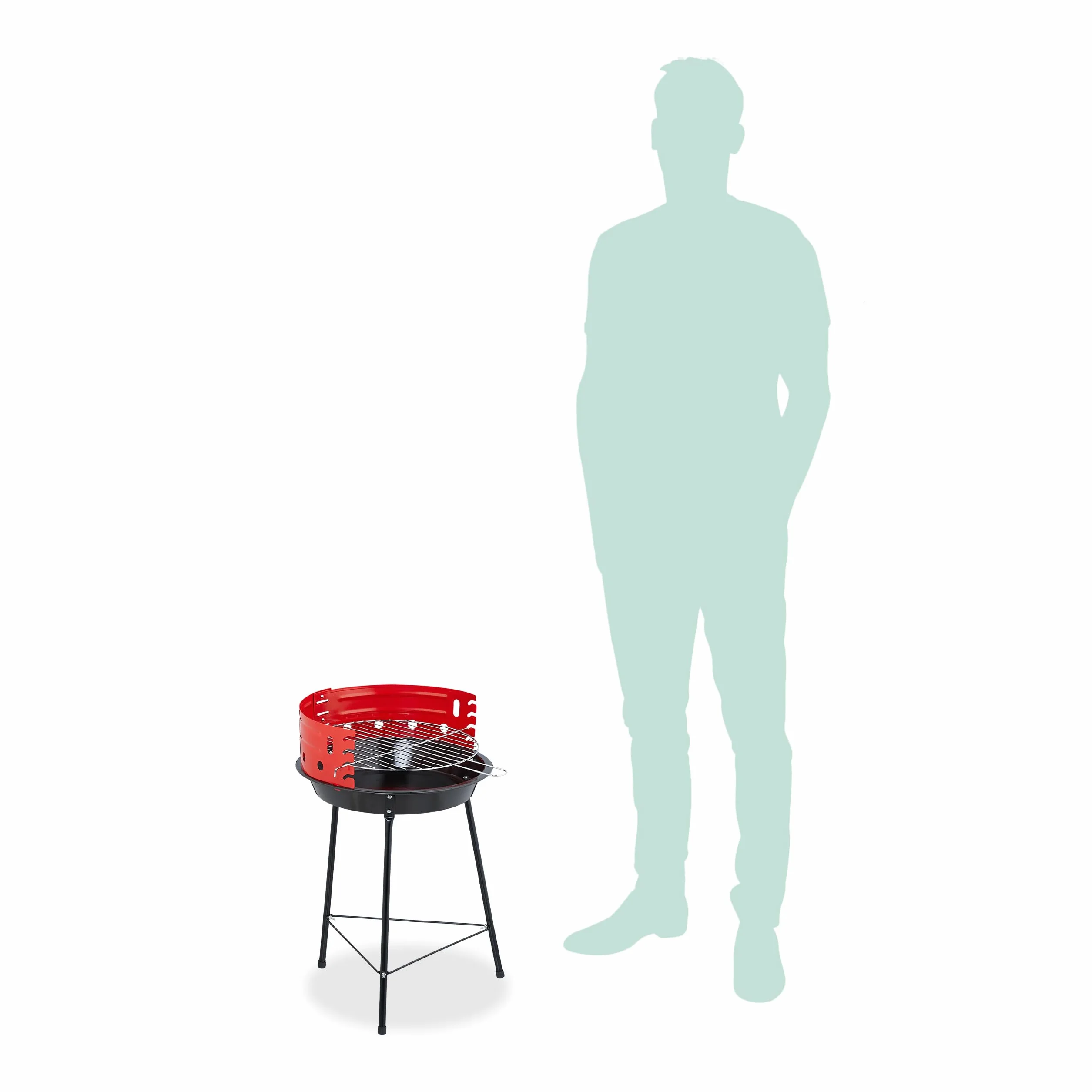 Relaxdays Barbecue a Carbonella con Paravento, Ø 37 cm, Grill a Carbone da Esterno, Giardino e Campeggio, Nero Rosso