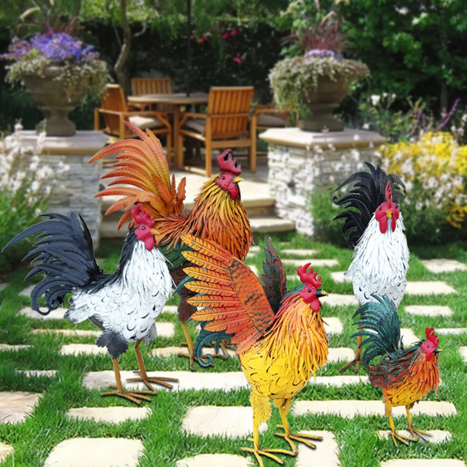 MECC Metallo Rooster Decor, Metallo Animal Yard Art Lawn Ornament Figures Artwork per Outdoor, Patio, cortile e Decorazione Domestica Della Cucina (golden)