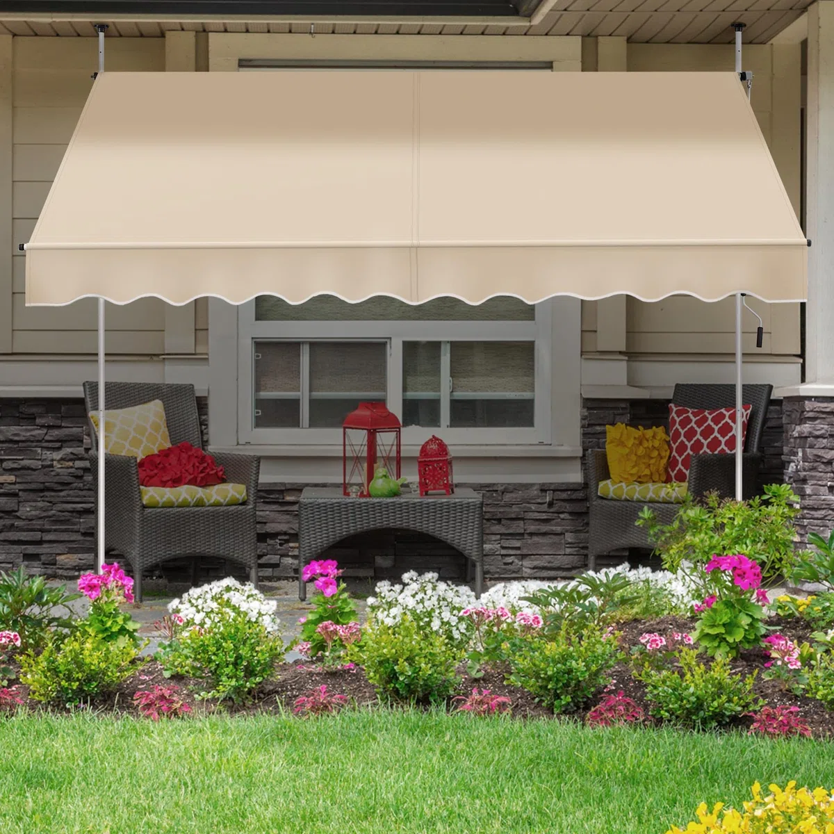 Yaheetech Tenda da sole da balcone, larghezza 300 cm, con manovella, protezione solare senza fori, regolabile in altezza, con struttura, colore beige