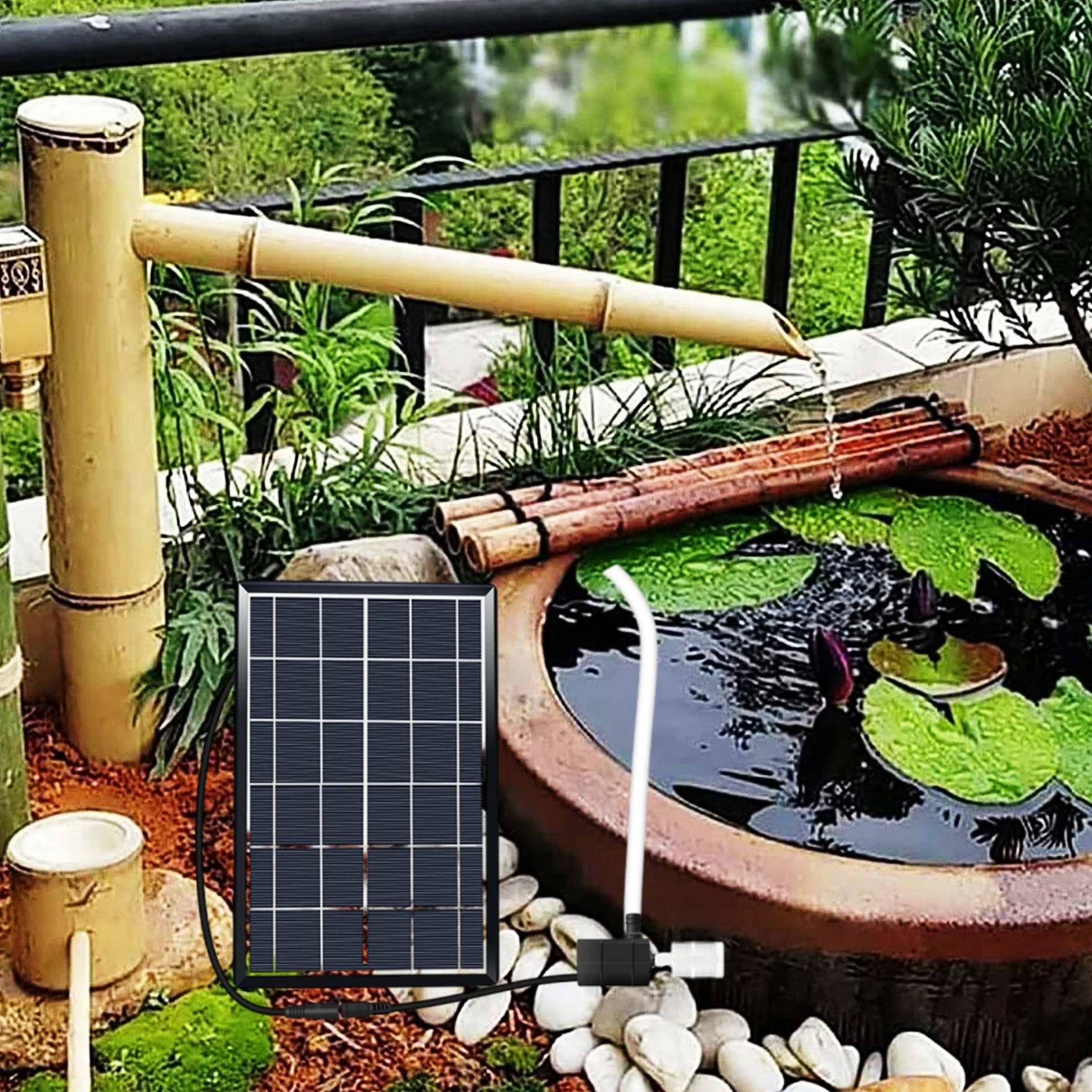 Fontana solare in bambù – Fontana Feng Shui Zen per decorazione da giardino, decorazione per interni ed esterni cortile prato