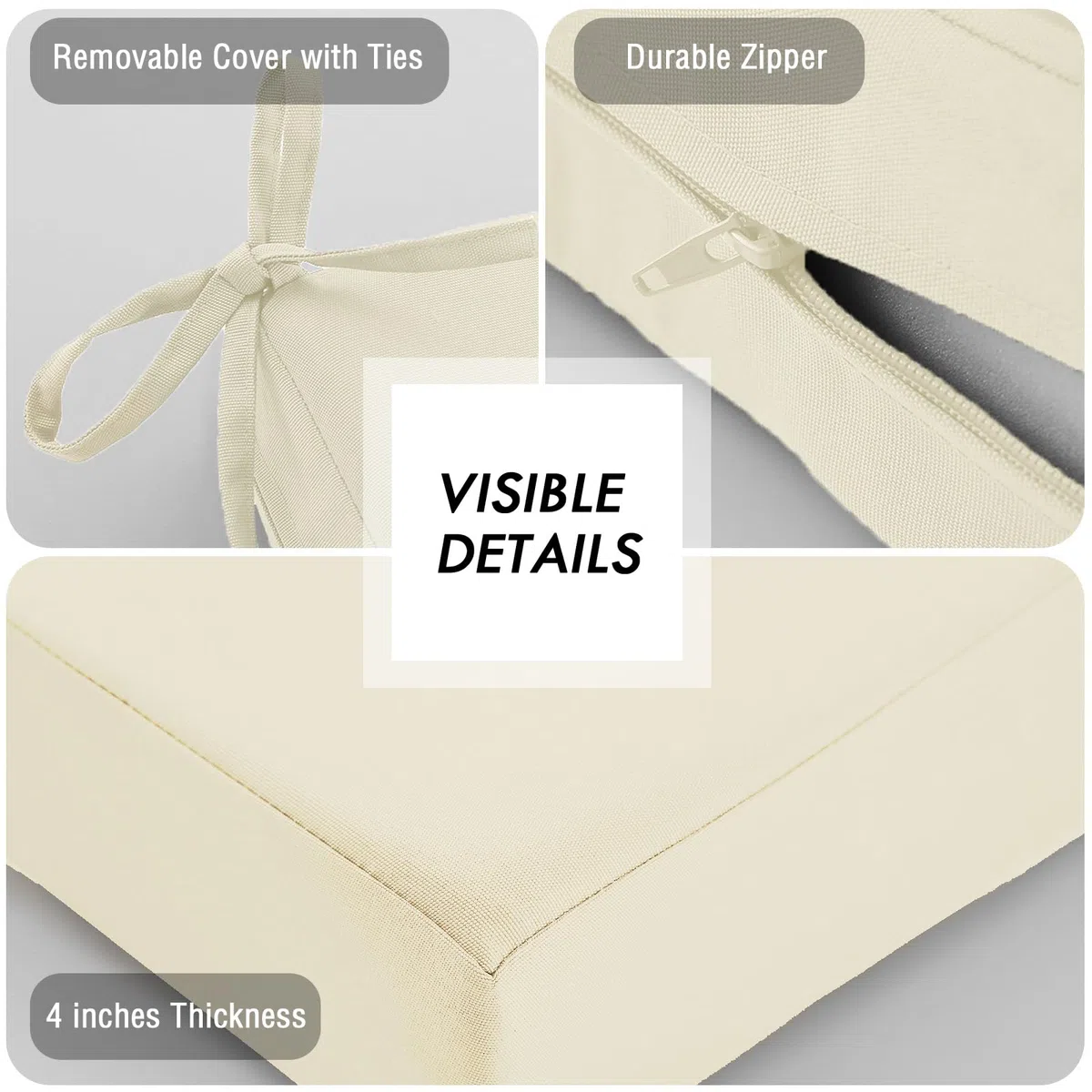 Set di 2 cuscini per sedie da esterno, spessi 7 cm, in rattan, impermeabili, per mobili da esterno con laccetti, cuscini per sedie da pranzo e patio, 45 x 45 cm, beige