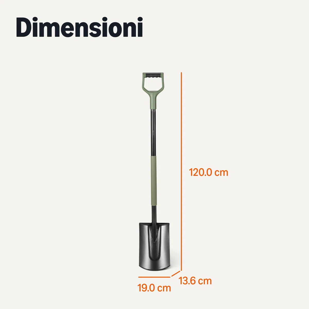 Amazon Basics — Pala da Giardinaggio, Pala Piatta, 47 Pollici, Acciaio, Nera, Oliva