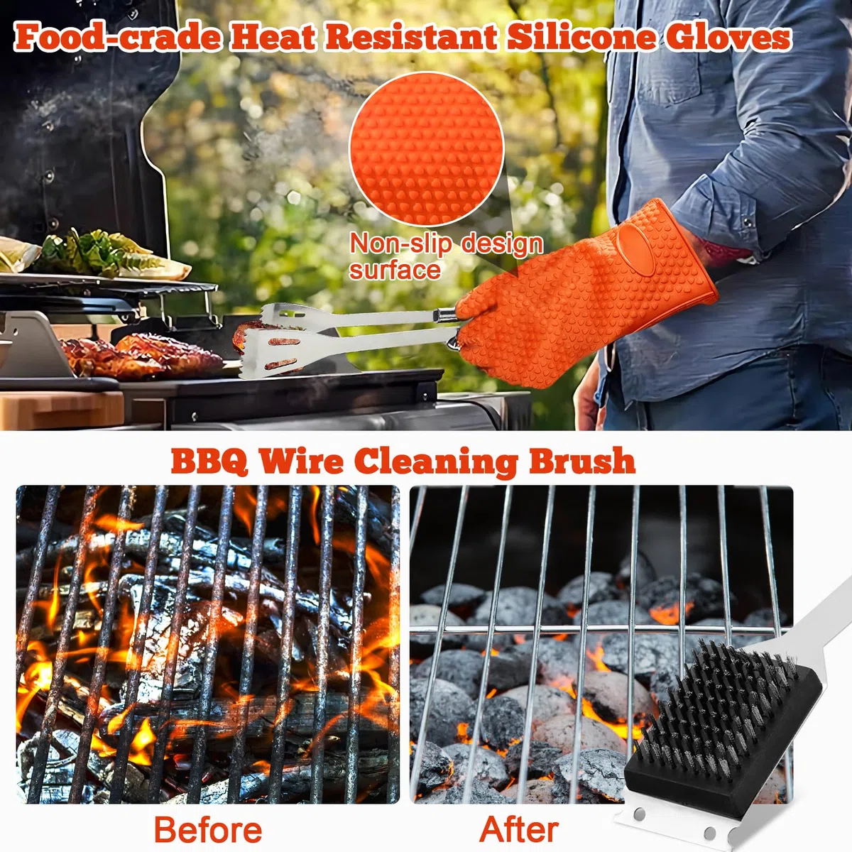 Set di 30 Posate per Barbecue, in Acciaio Inox di Alta qualità, Pinza per Barbecue, cavatappi, Set con Valigetta e Tappetino per Barbecue, per Uomini, Regalo per Campeggio, Marrone