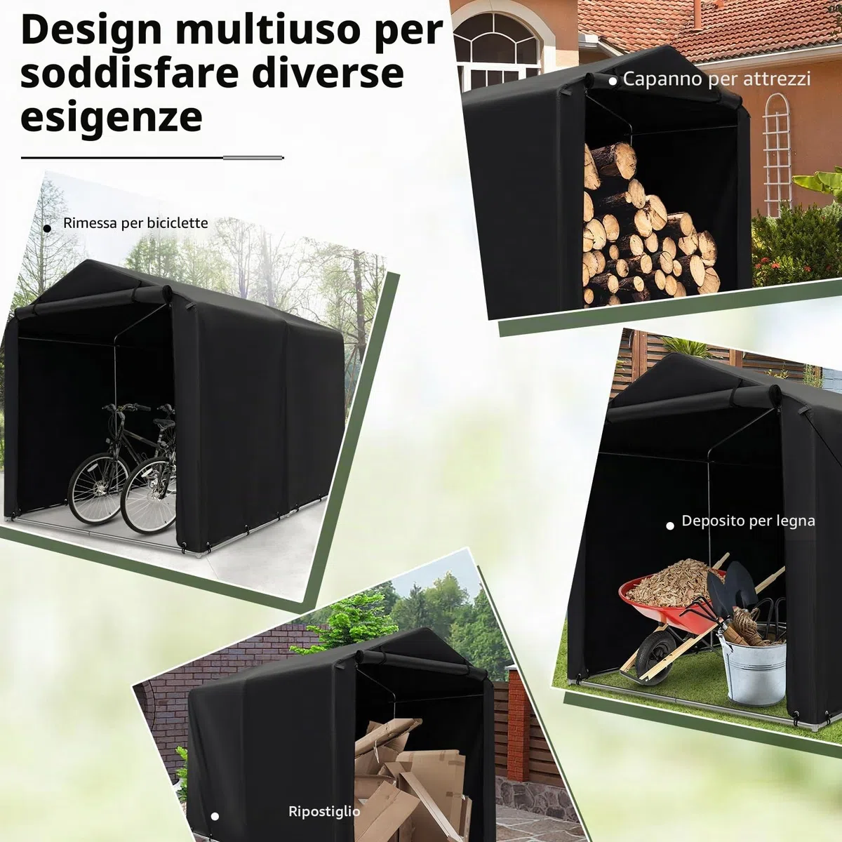 FANTASK Casetta per attrezzi impermeabile, tenda da garage con porta con cerniera e telaio in metallo (grigio scuro)