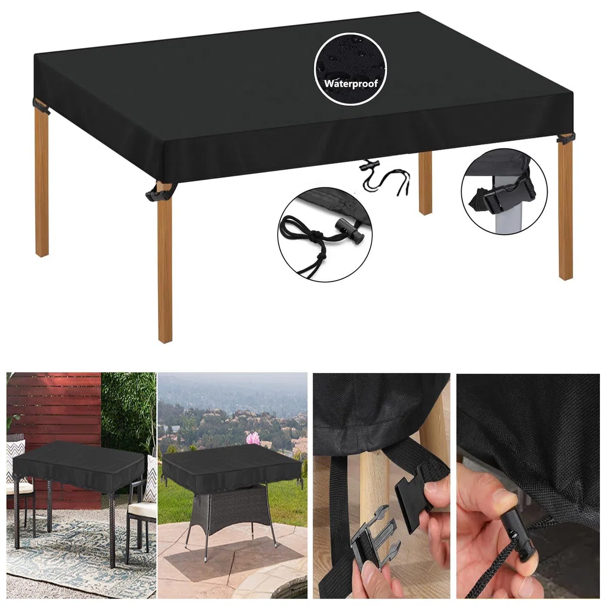 Flyace Copertura per Tavolo da Giardino per Tavolino Copritavolo da Esterno Impermeabile 600D Telo Copri Tavolo per Esterno Telo Copertura Tavolo Esterno Tessuto Oxford 110x110x25cm