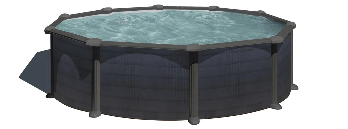 Piscina Gre KITPR458GF Granada. - Piscina fuori terra in acciaio, rotonda con aspetto in acciaio grafite. Piscina scomponibile per Giardino. 460 x 132 cm