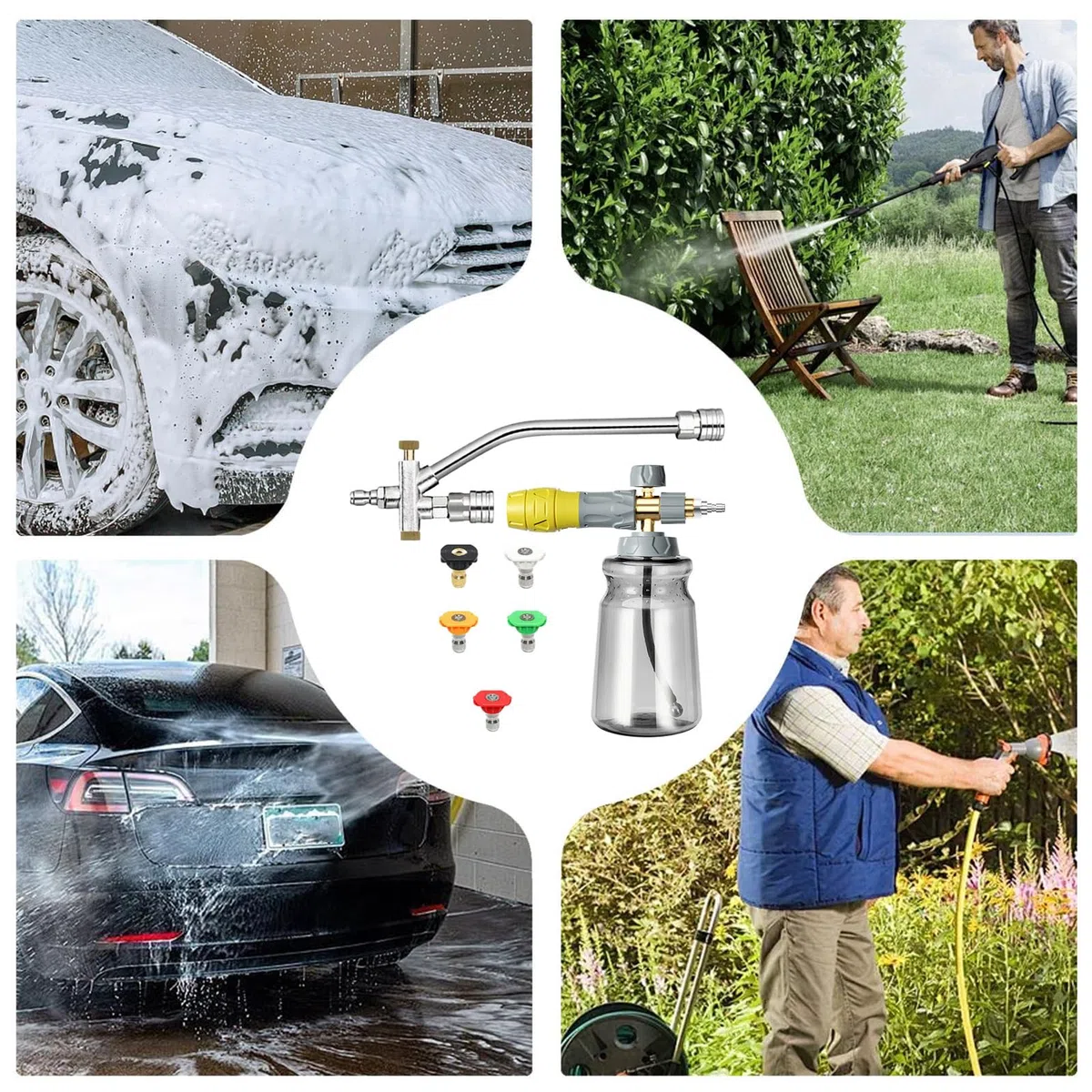 Schiuma per Tubo Doppio Ugello Regolabile Schiuma per Lavaggio Auto | Attrezzo per Pulire Strade Private, Terrazze, Giardini Esterni e Interni