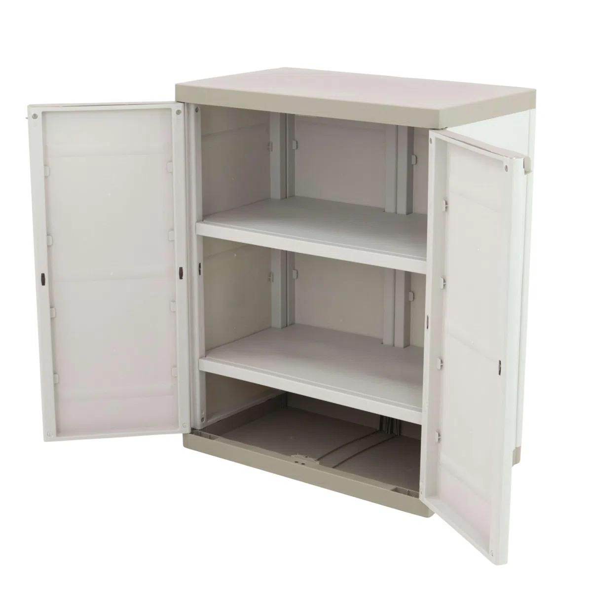 Miroytengo Armadio 2 ante e 2 ripiani interni, armadio basso esterno, armadio in resina titanio beige 70x88x41 cm