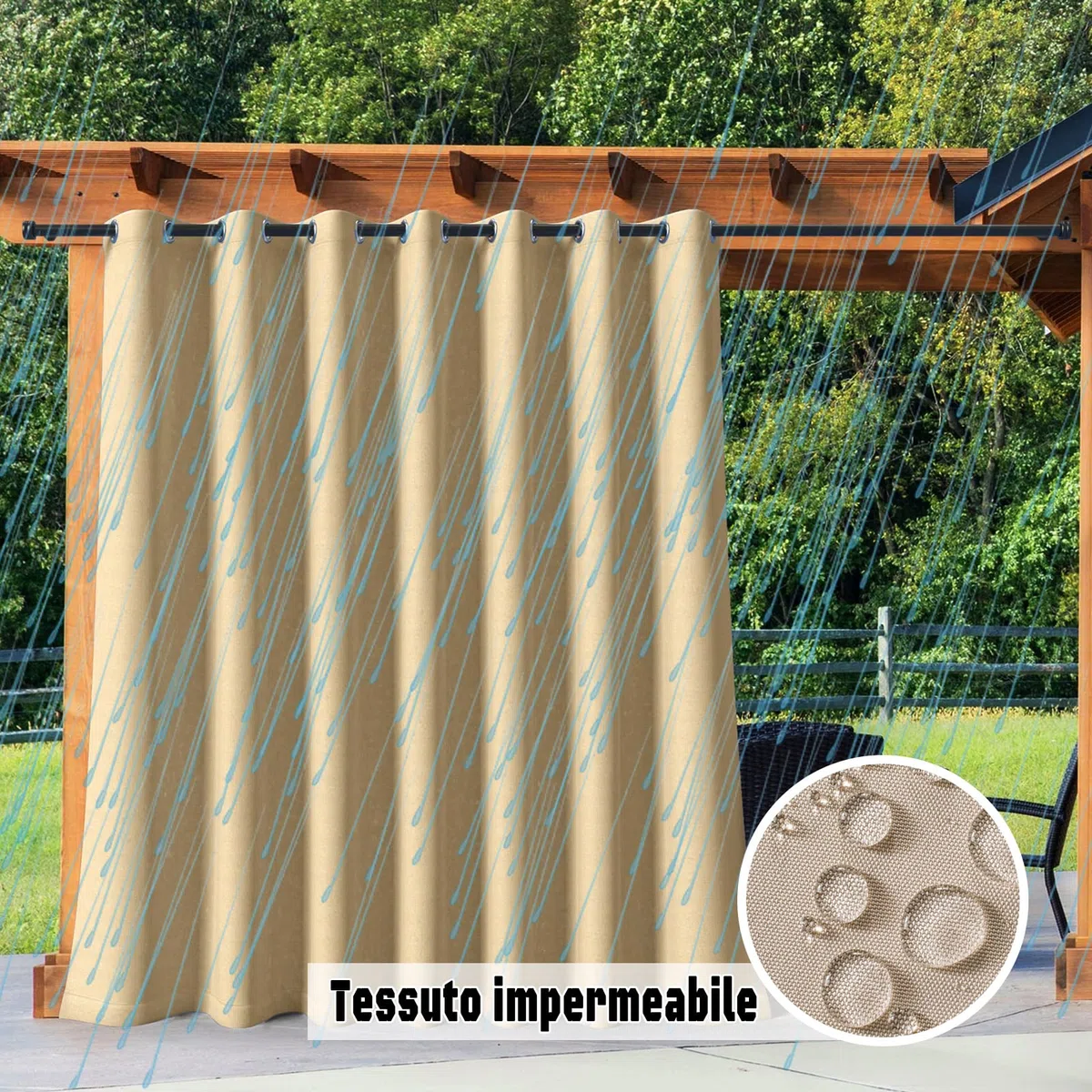Tenda da Esterno con Occhielli 1 Pezzo, Tende da Esterno di Dimensioni Personalizzate, Tenda da Sole Impermeabile per Balcone, Patio, Portico, Pergola, Gazebo