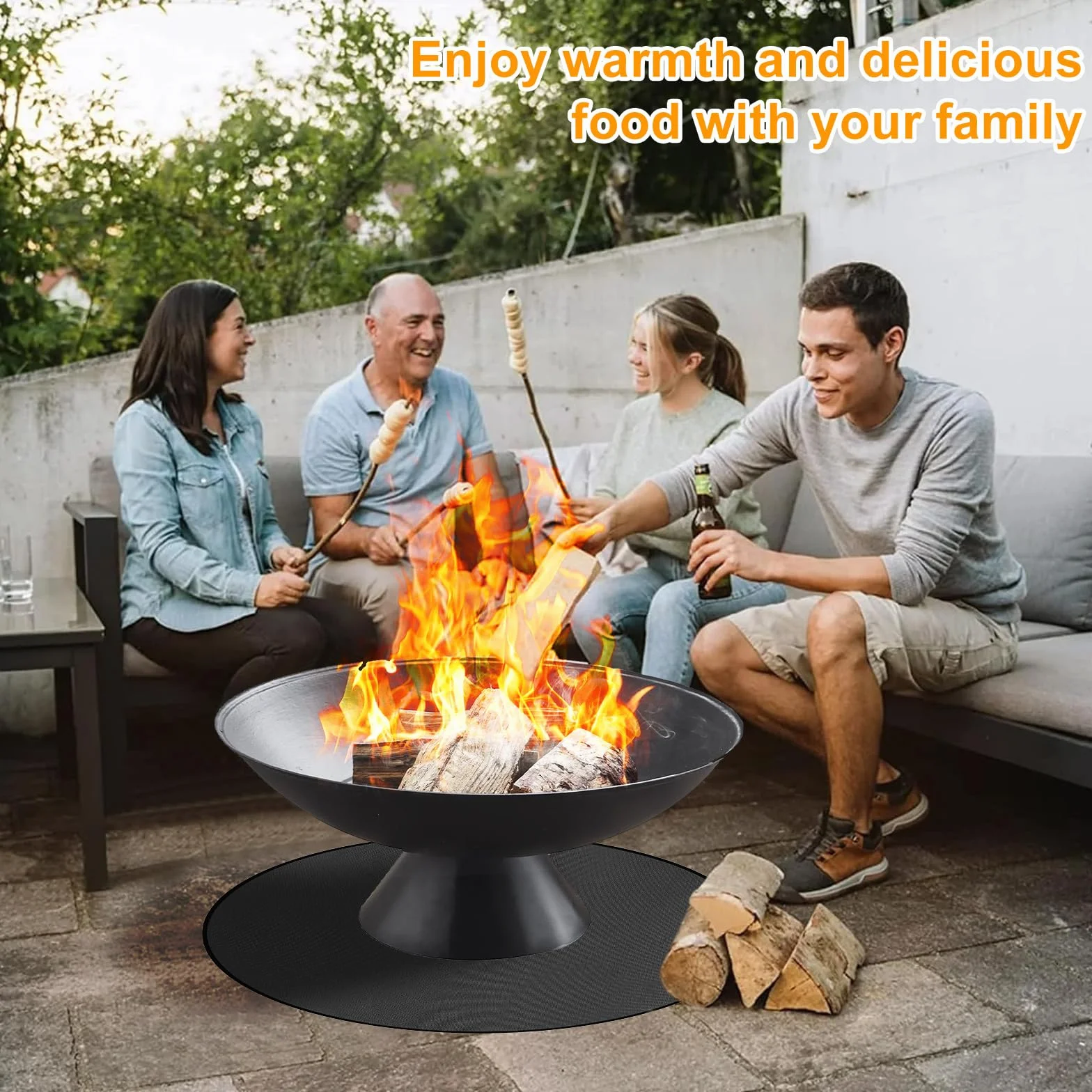 Tappetino ignifugo rotondo da 122 cm, per caminetto da tavolo, 3 strati, rivestimento in silicone, protezione antincendio, per erba, pavimento, barbecue, ponte