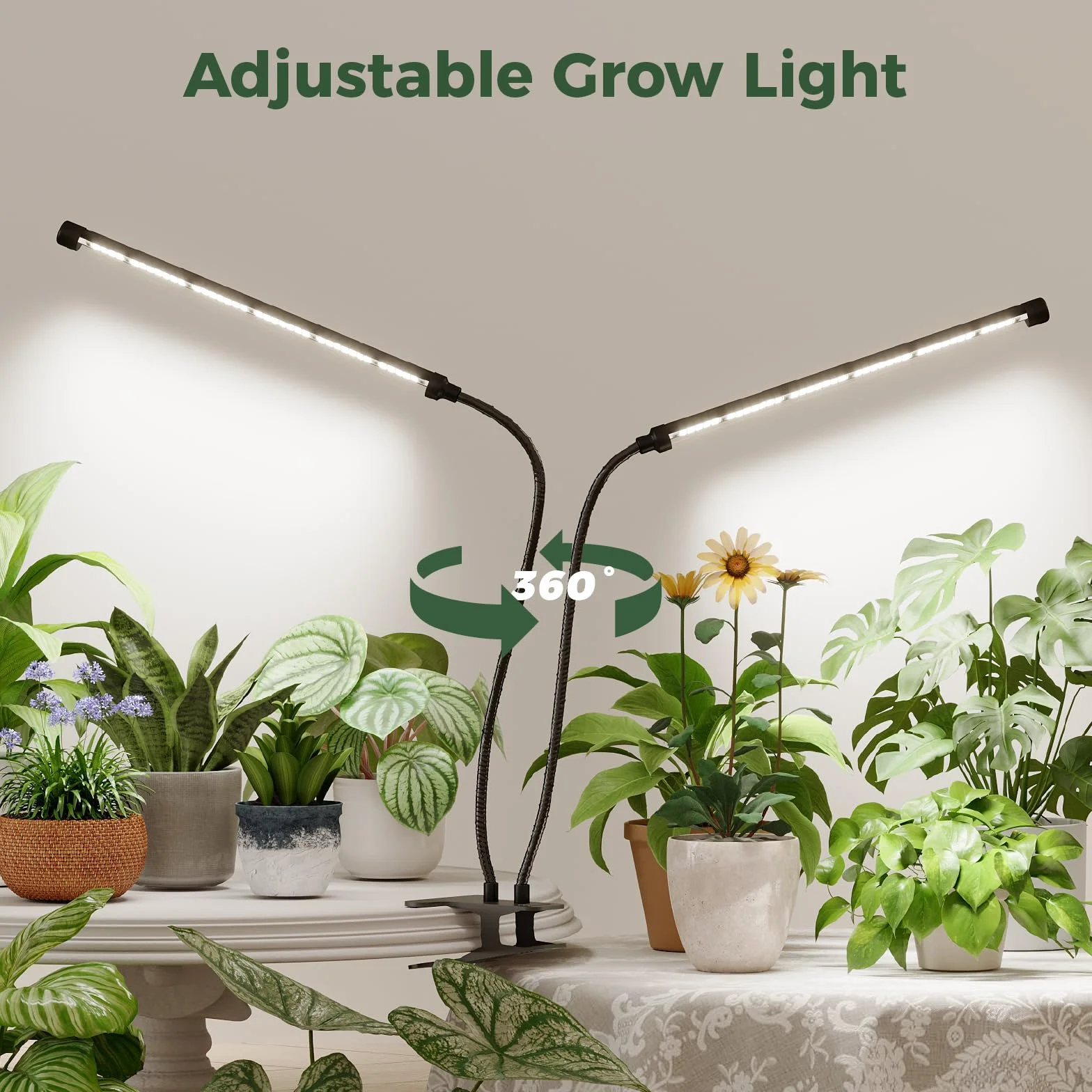Bamworld Lampada a LED a spettro completo, lampada per piante da interno, lampada a risparmio energetico, regolabile in altezza e funzione timer, adatta per piante ed erbe aromatiche