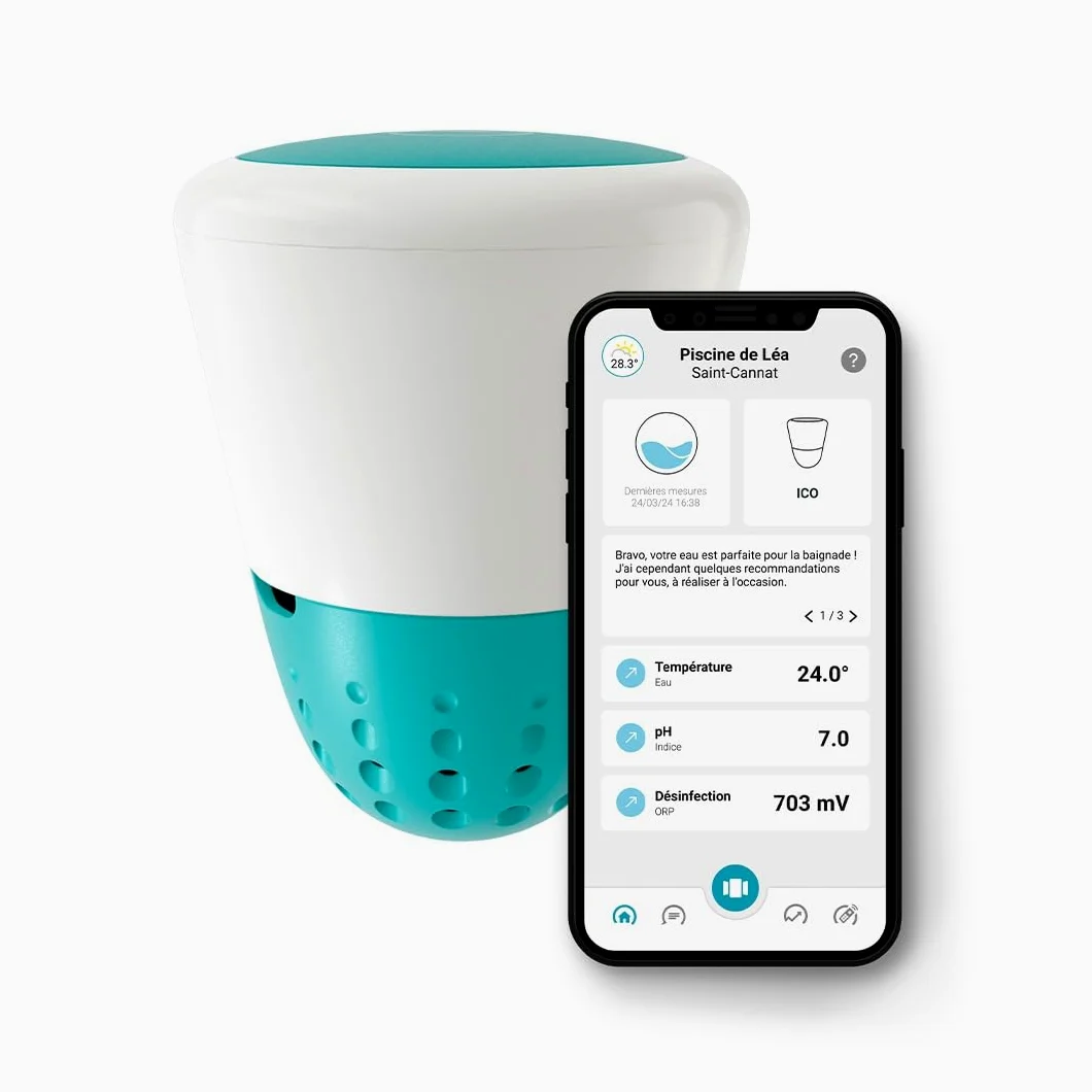Ondilo ICO Pool V2 Essential+ Clore Brome - Analizzatore d'acqua collegato per piscine trattate con Coro o Bromo - Misurazioni ogni ora pH, ORP, temperatura dell'acqua - Kit di calibrazione incluso