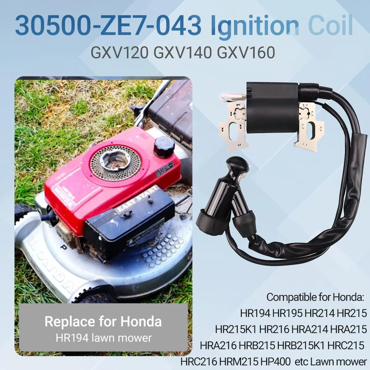 30500-ZE7-033 Bobina di accensione per Honda GXV120 GXV140 GXV160 HR194 HR195 HR214 HR215 HR216 HRA214 HRA215 HRA216 HRB215 HRC216 Assieme bobina per tosaerba Accensione 30500-ZE7-063