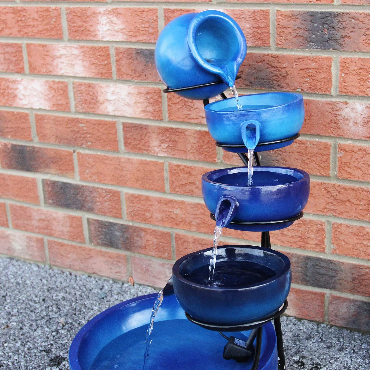 MonsterShop - Fontana Solare a Cascata da Giardino con Batteria di Supporto da 6 Ore Fontanella con Pannello Solare e Picchetto Fontanella a Vasi Fontana con Ciotole - Blu