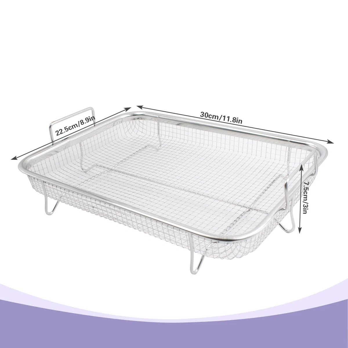 2 cestini per barbecue in acciaio inox, con manici, in metallo, per verdure, pollo, carne e pesce, 30 x 22 x 5,5 cm