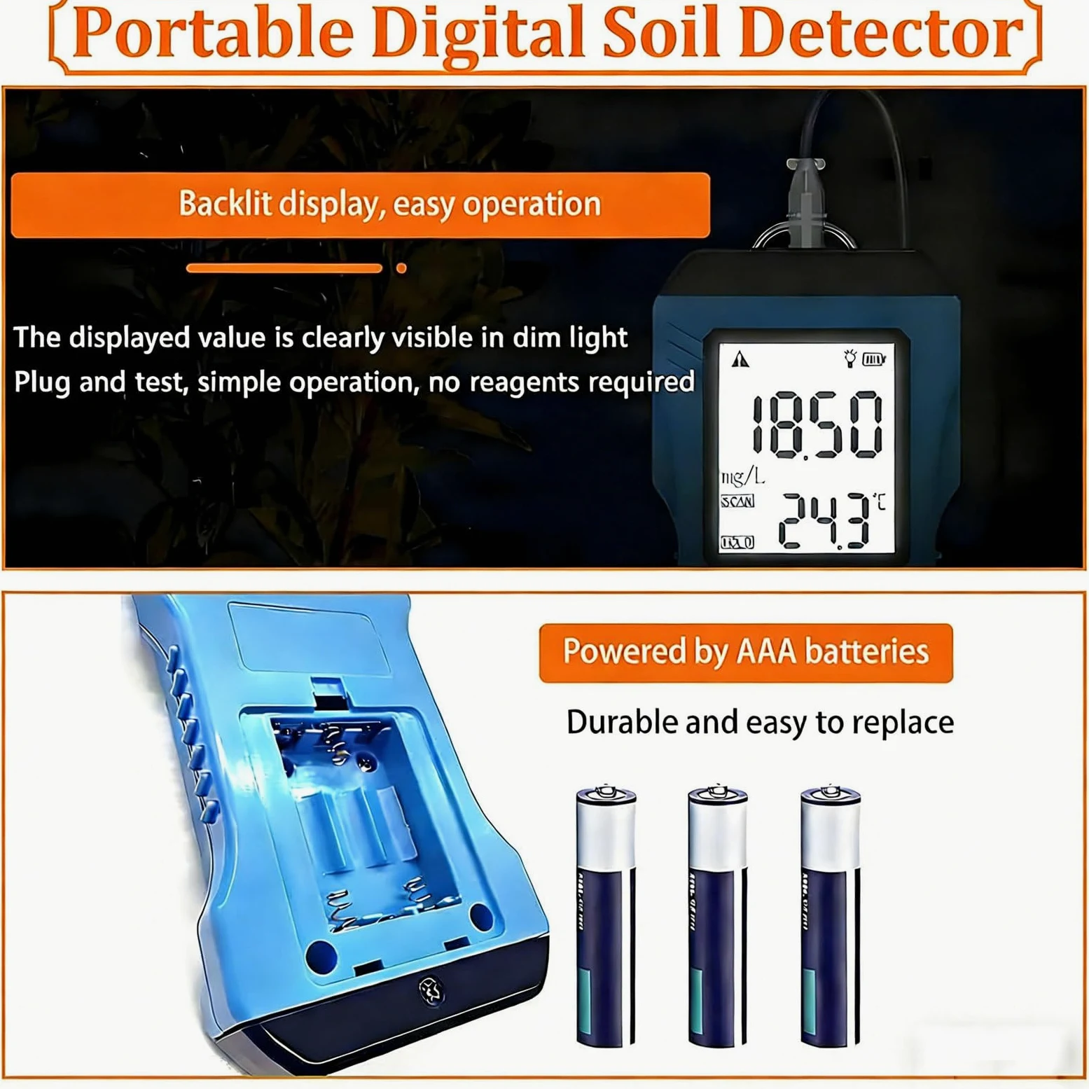 Tester per suolo 7 in 1, NPK, pH, umidità, misuratore CE, digitale ad alta precisione, test di fertilità del suolo per giardino