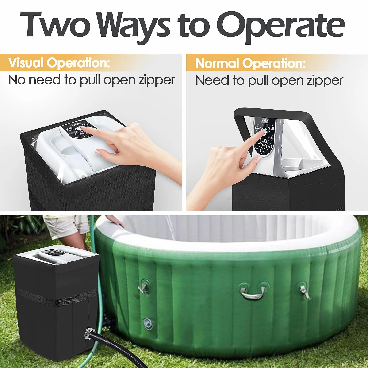 TOHONFOO Copertura gonfiabile resistente per pompa idromassaggio con apertura a cerniera e finestra superiore in PVC trasparente per più pompe termali (colore nero, solo copertura)