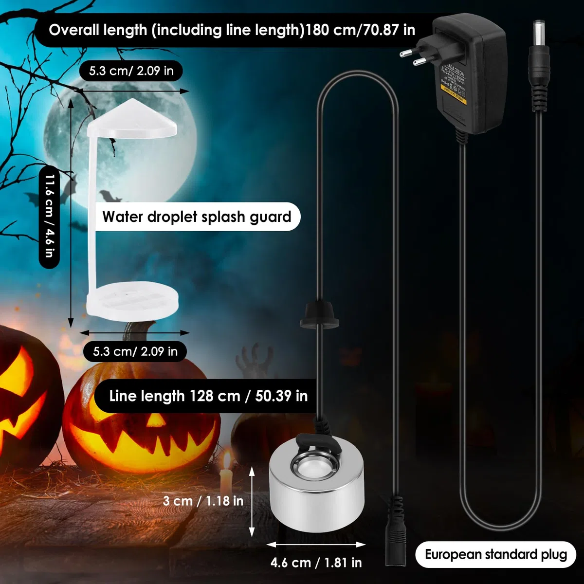 Nebulizzatore ad ultrasuoni, 350 ml/h, nebulizzatore a ultrasuoni, per fontana, stagno, acquario, giardino, rockery, Halloween Pumpkin e vaso da strega